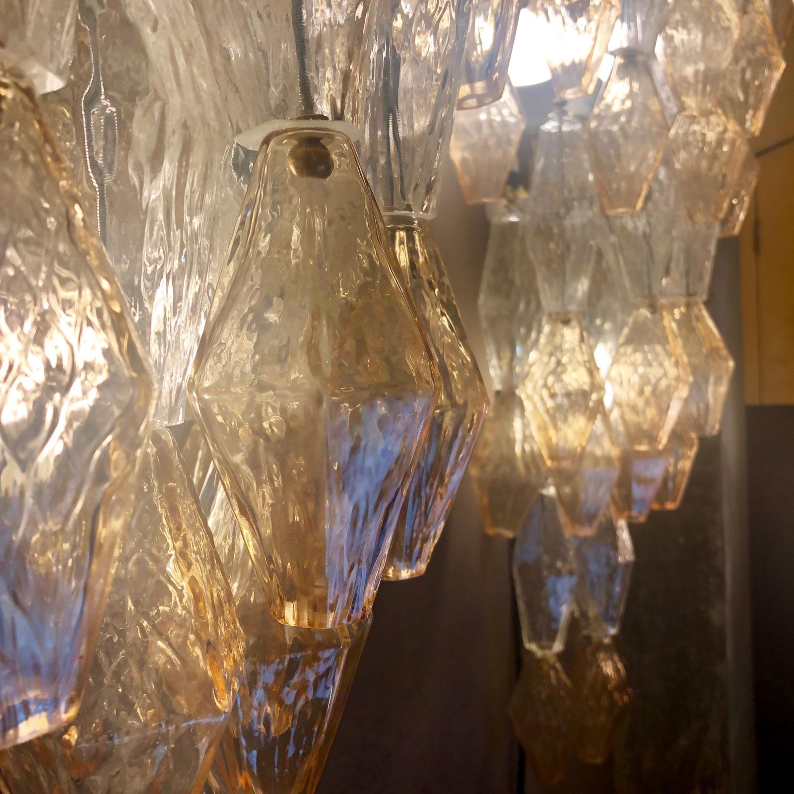 photo buy Late 20th Century Pair Of Transparent And Amber Polyhedrons Murano Glass Sconces