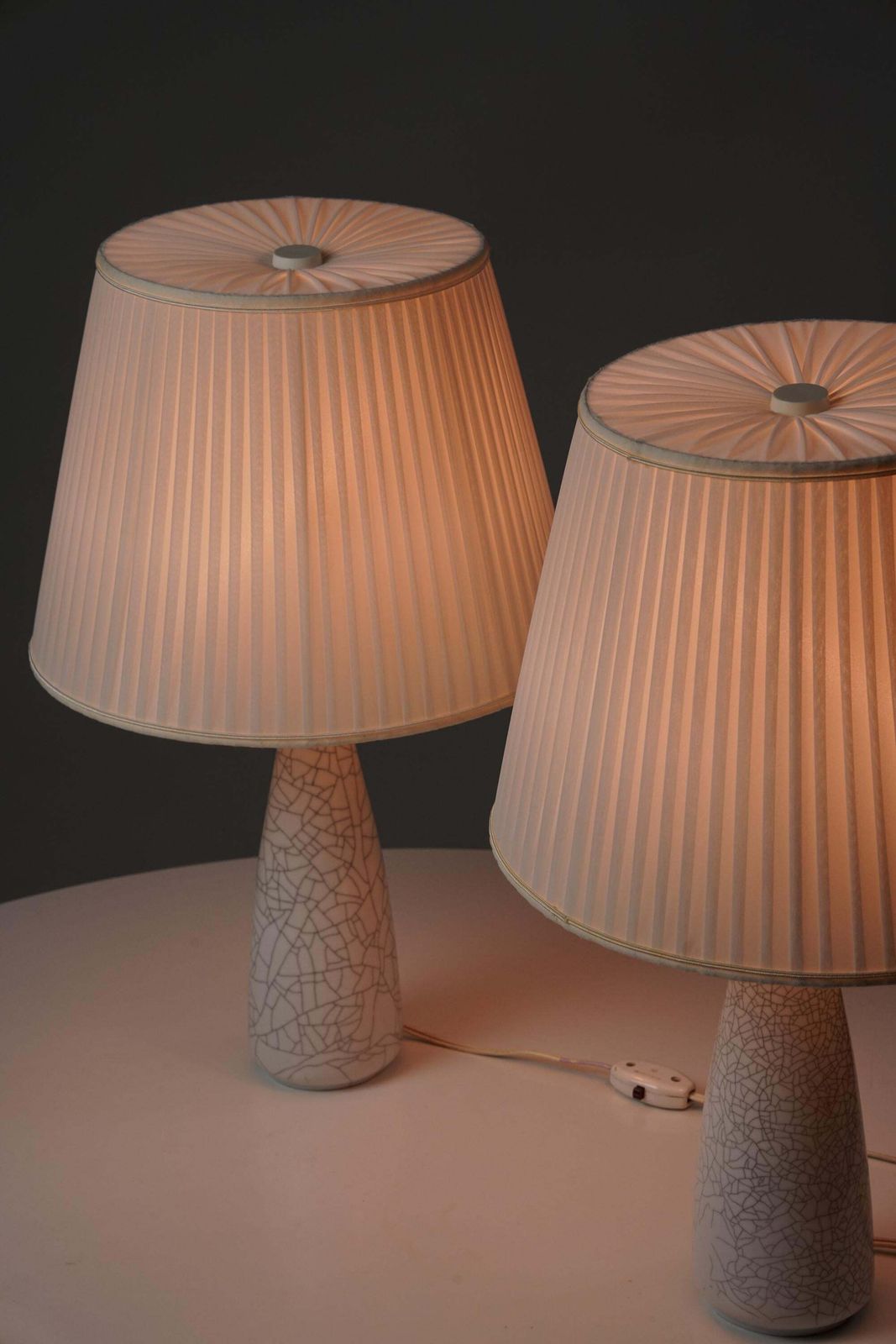 Pair Of Enameled Ceramic Table Lamps By Toini Muona For Arabia, 1940s photo for sale