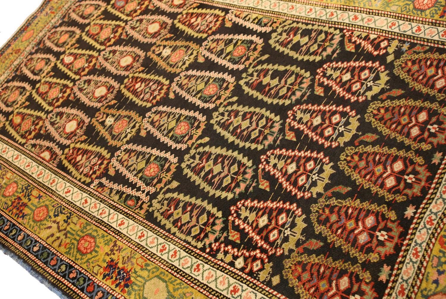 Antique Caucasian Olive Green Border Wool Seychour 'Zeikhur' Rug, 1880 1900 photo for sale