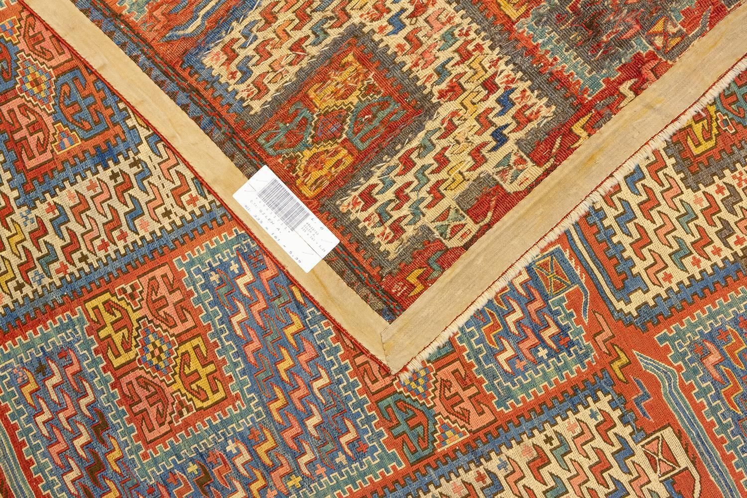 Beautiful Antique Caucasian Multicolor Wool Sumak Sileh Kilim Carpet, 1880 1900 photo buy