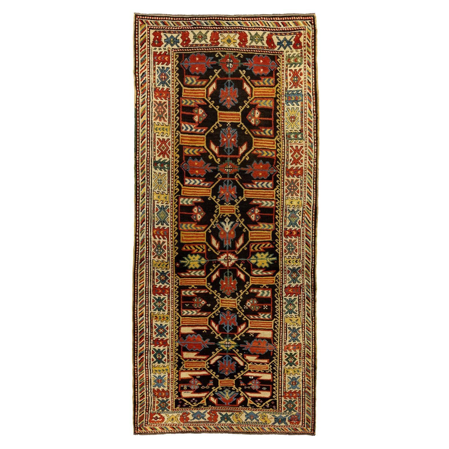 Antique Caucasian Kuba Rug With All Over Field In Yellow & Brown Tones 1880 1900
