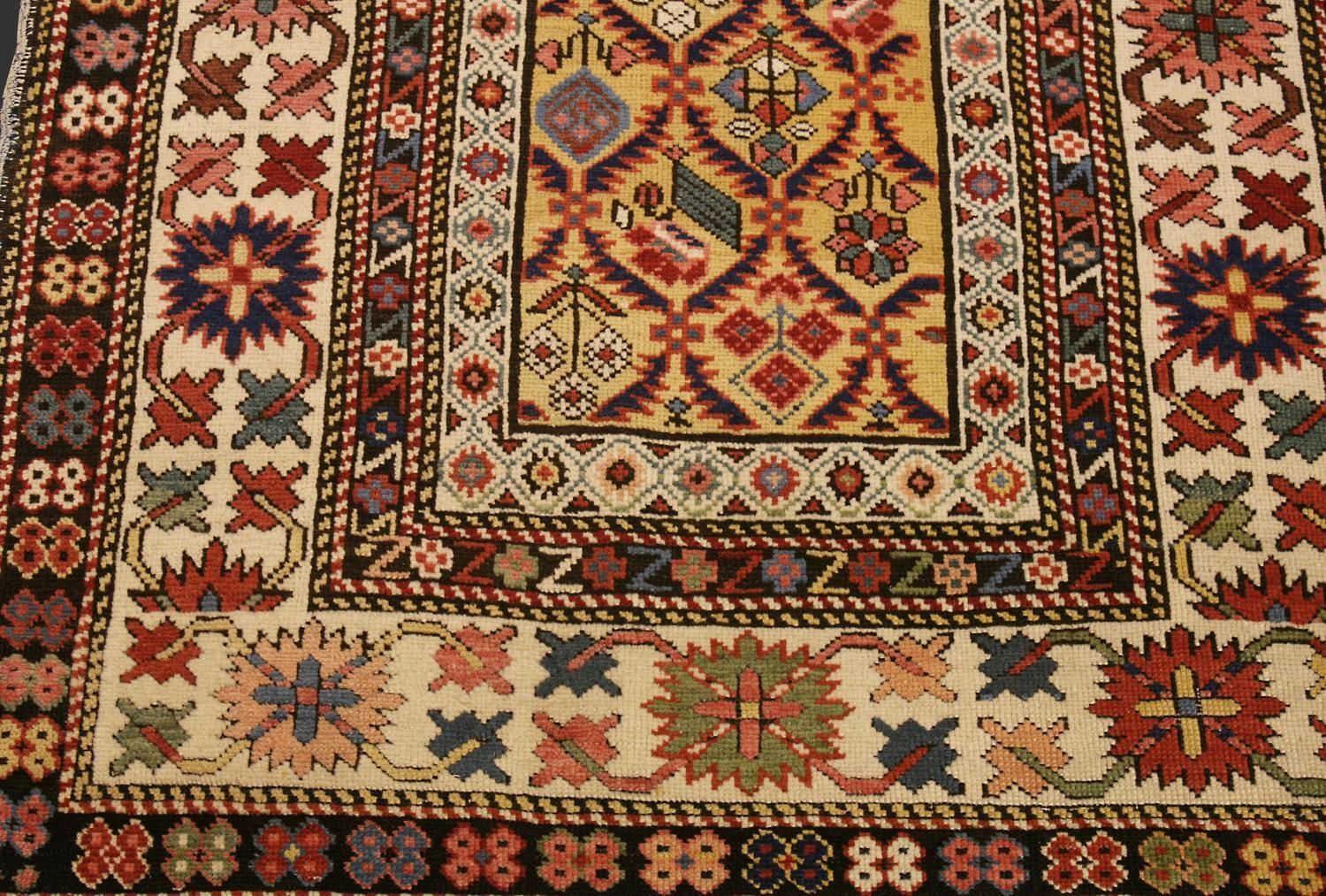 Antique Caucasian Daghestan Abstract Crab Design Rug 3' 2" × 9' 5" photo Textiles