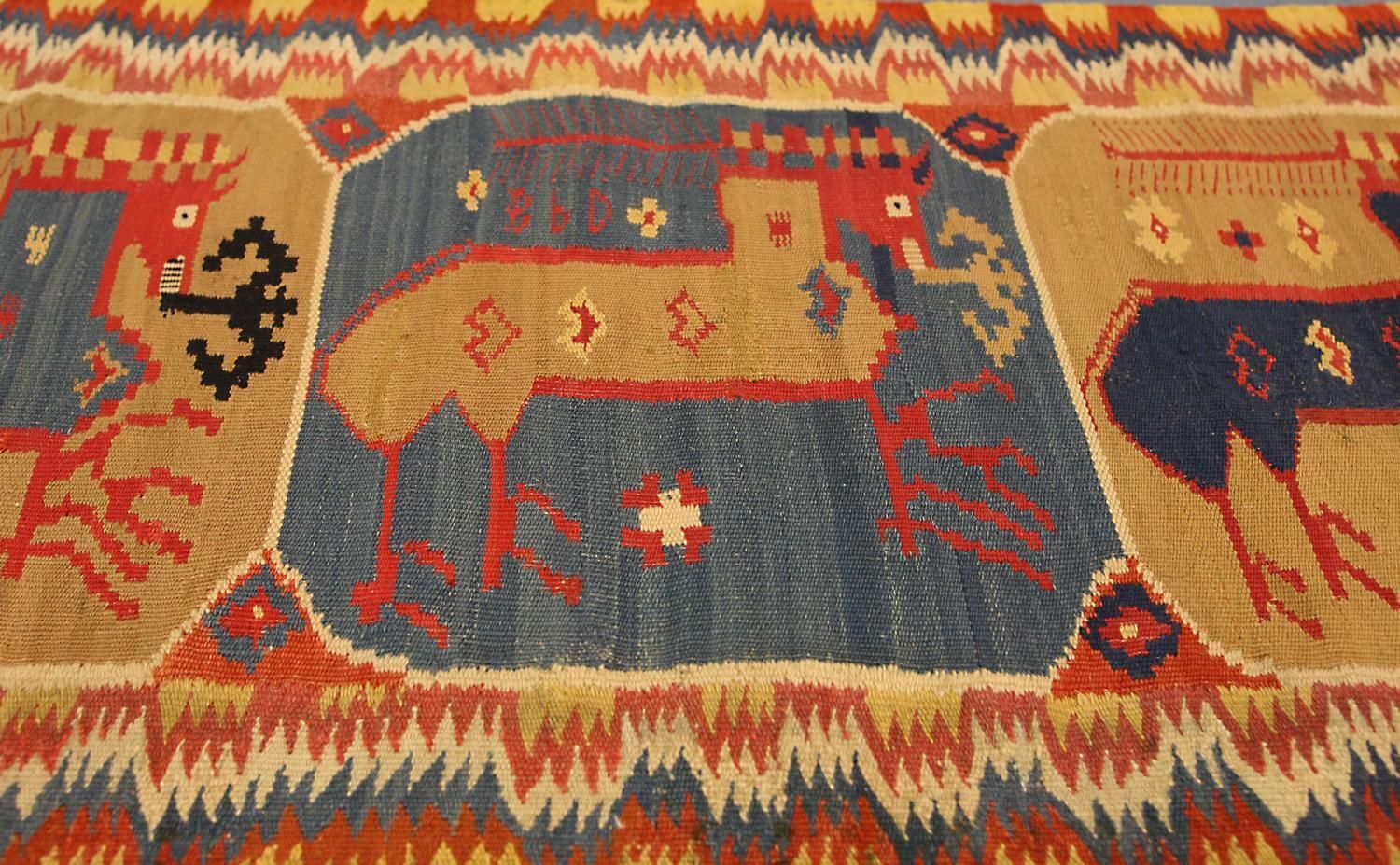 Antique Swedish Horse Design Beige And Blue Textile, 19th Century photo Textiles