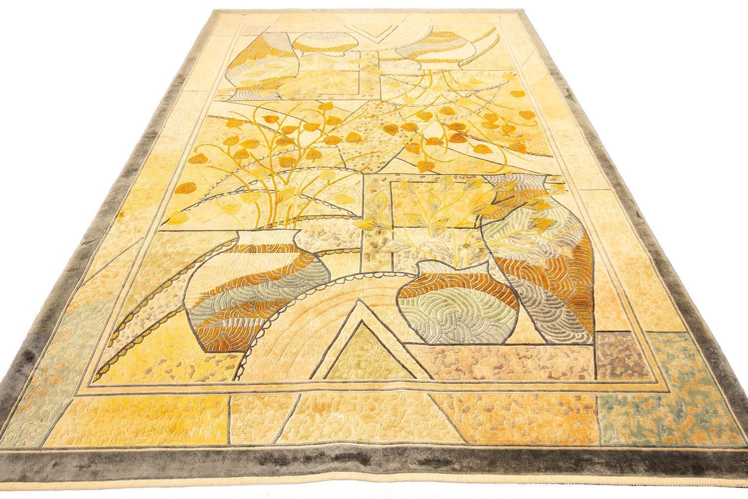 Chinese Art Deco Silk Rug Late 20th Century photo furniture