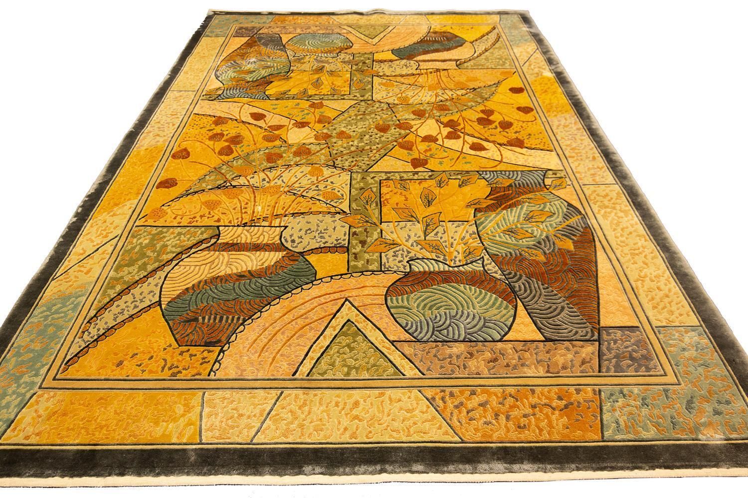 Chinese Art Deco Silk Rug Late 20th Century photo for sale