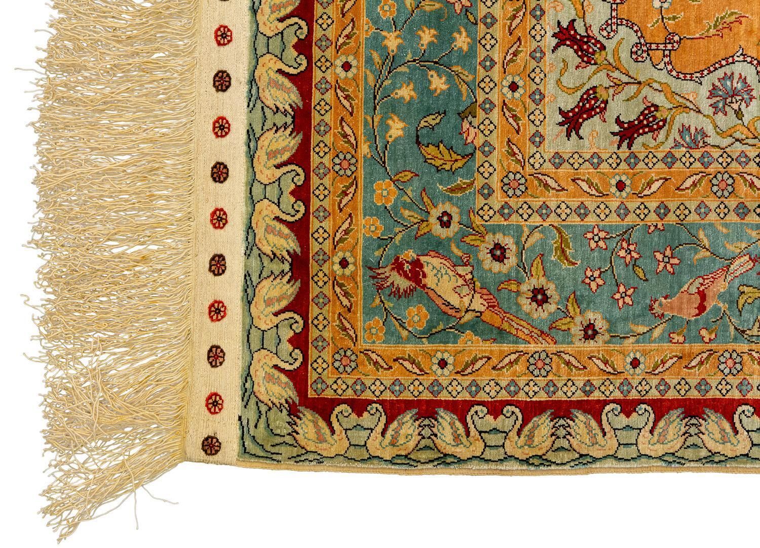 Turkish Hereke Saf Design Signed Silk Rug, 1950 1970 photo for sale