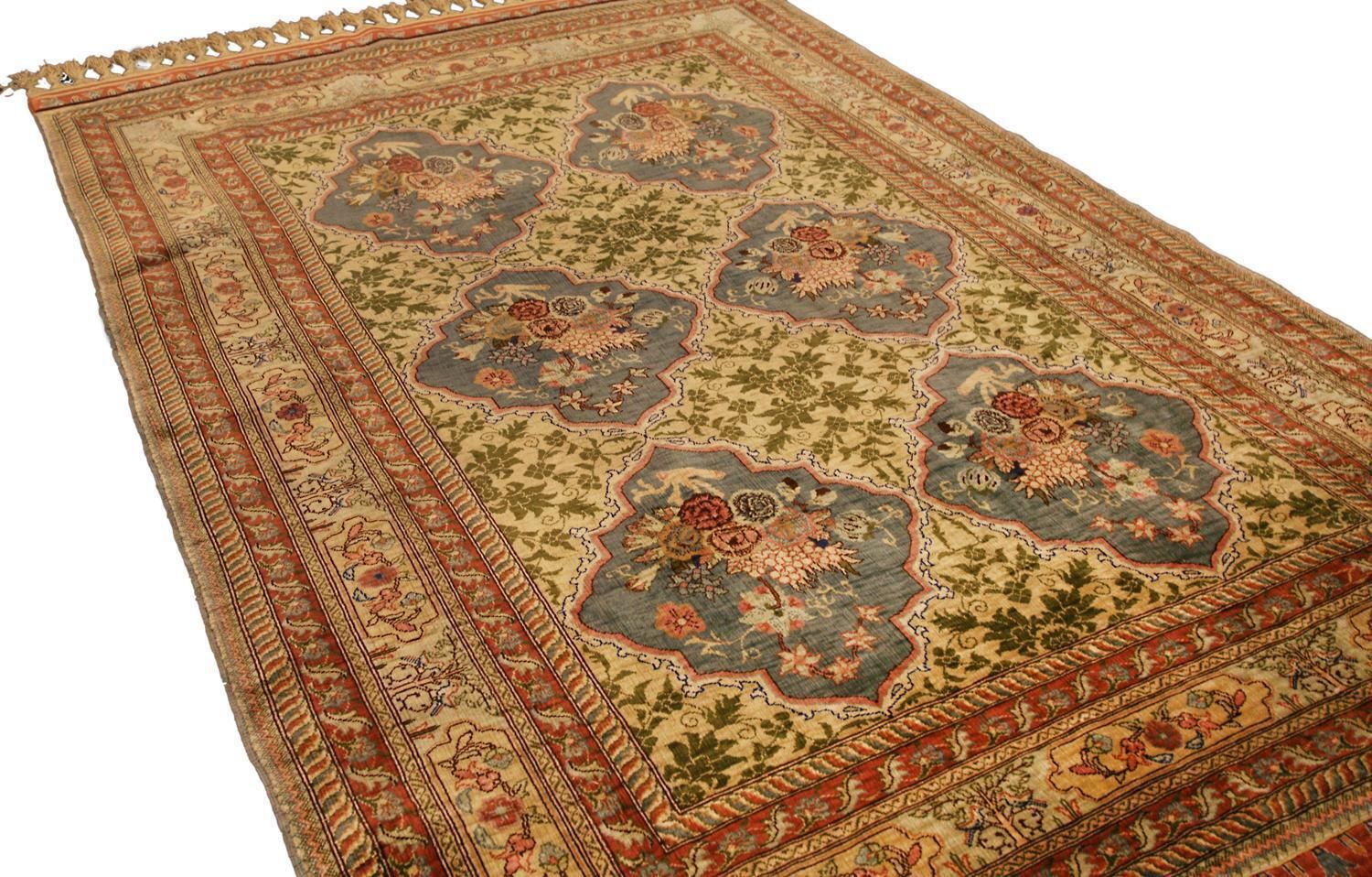 Turkish Hereke Silk & Metal Signed Rug, Garden Of Paradise, 21st Century photo vinterior
