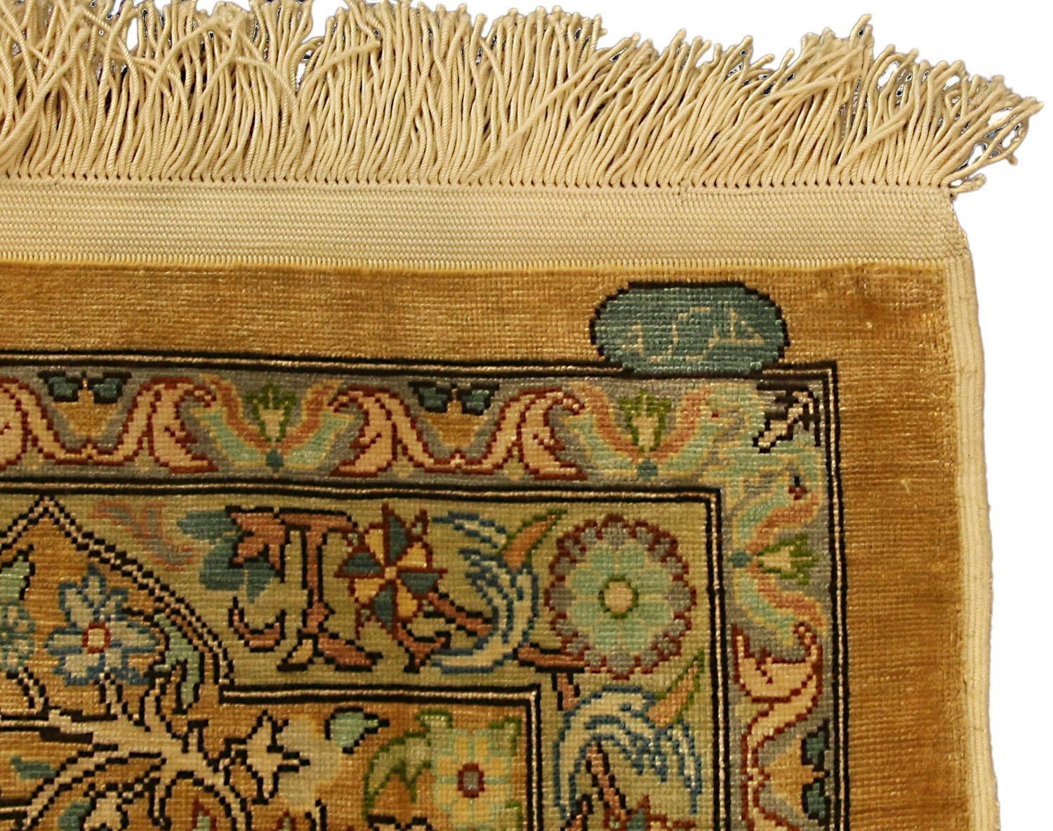 Turkish Signed Hereke Ivory Background Color Silk Extra Fine Rug, Xxi Century photo furniture