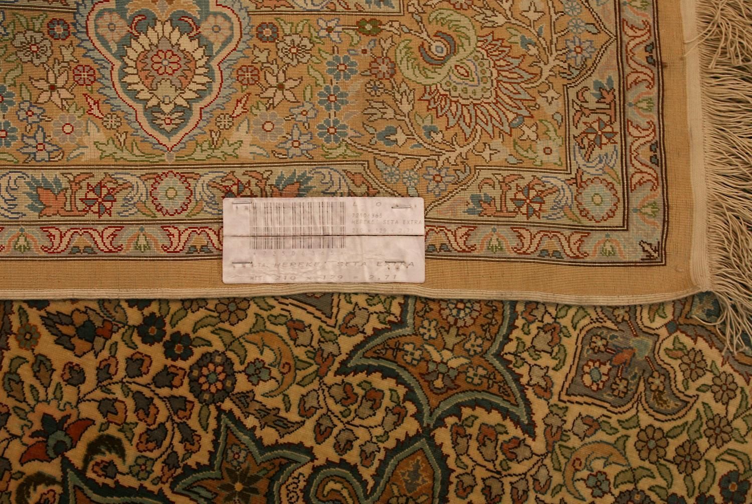 Turkish Signed Hereke Ivory Background Color Silk Extra Fine Rug, Xxi Century photo buy