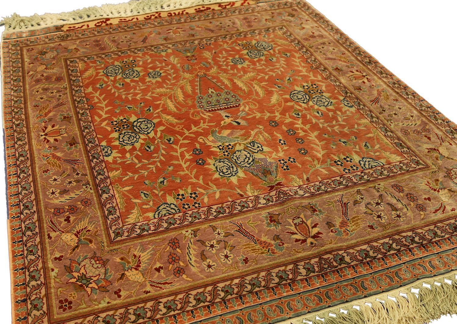 Turkish Hereke Silk & Metal Signed Rug With An All Over Design, Xxi Century photo Textiles