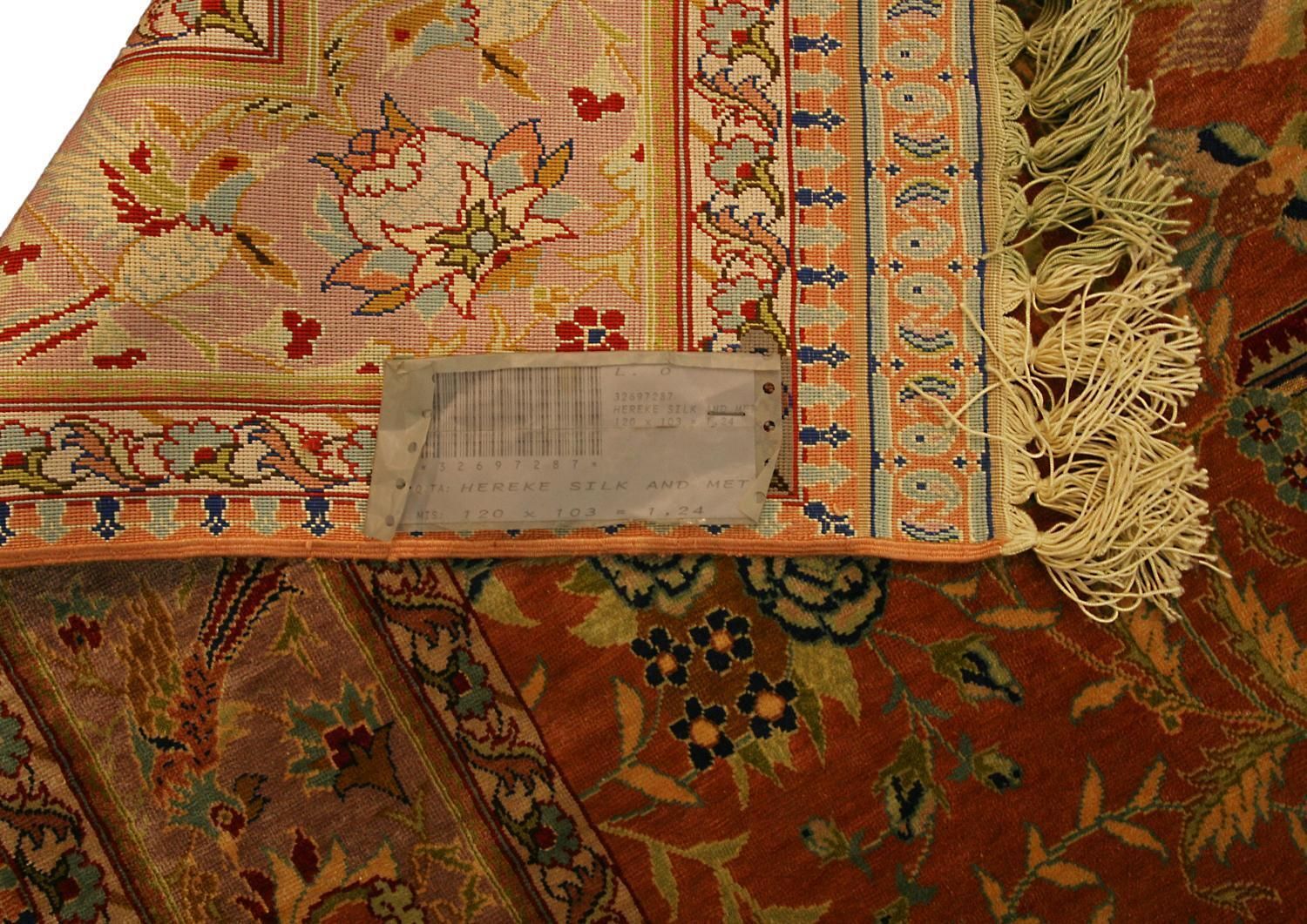 Turkish Hereke Silk & Metal Signed Rug With An All Over Design, Xxi Century photo vinterior