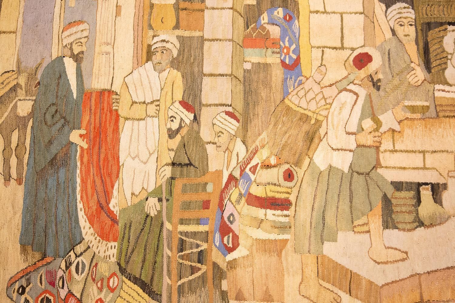 Vintage Kilim Oriental Market 'Baazar' Design, Ca. 1920 photo buy