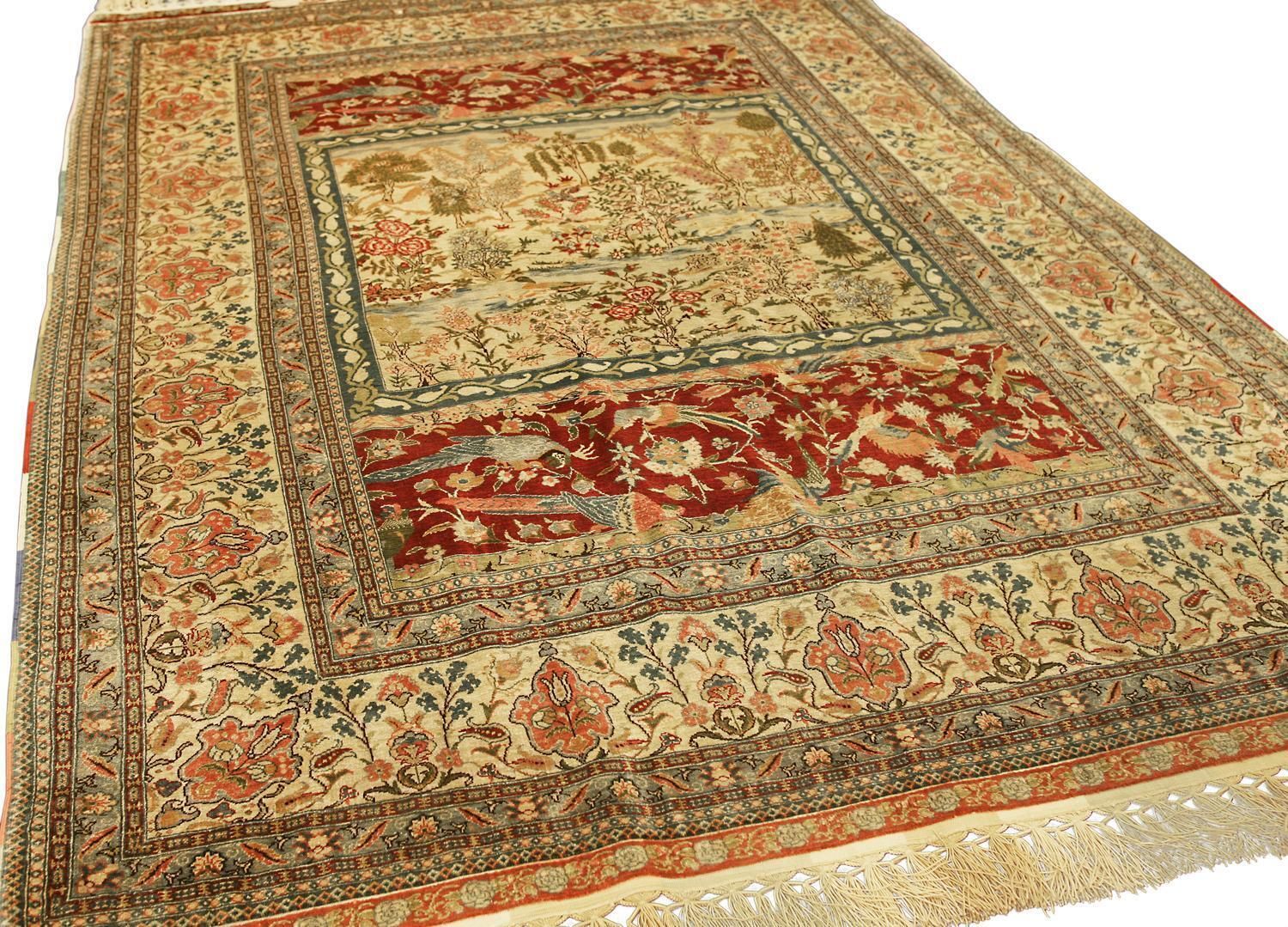 Signed "Paradise Rug" Turkish Hereke Silk & Metal Rug, Xxi Century photo for sale