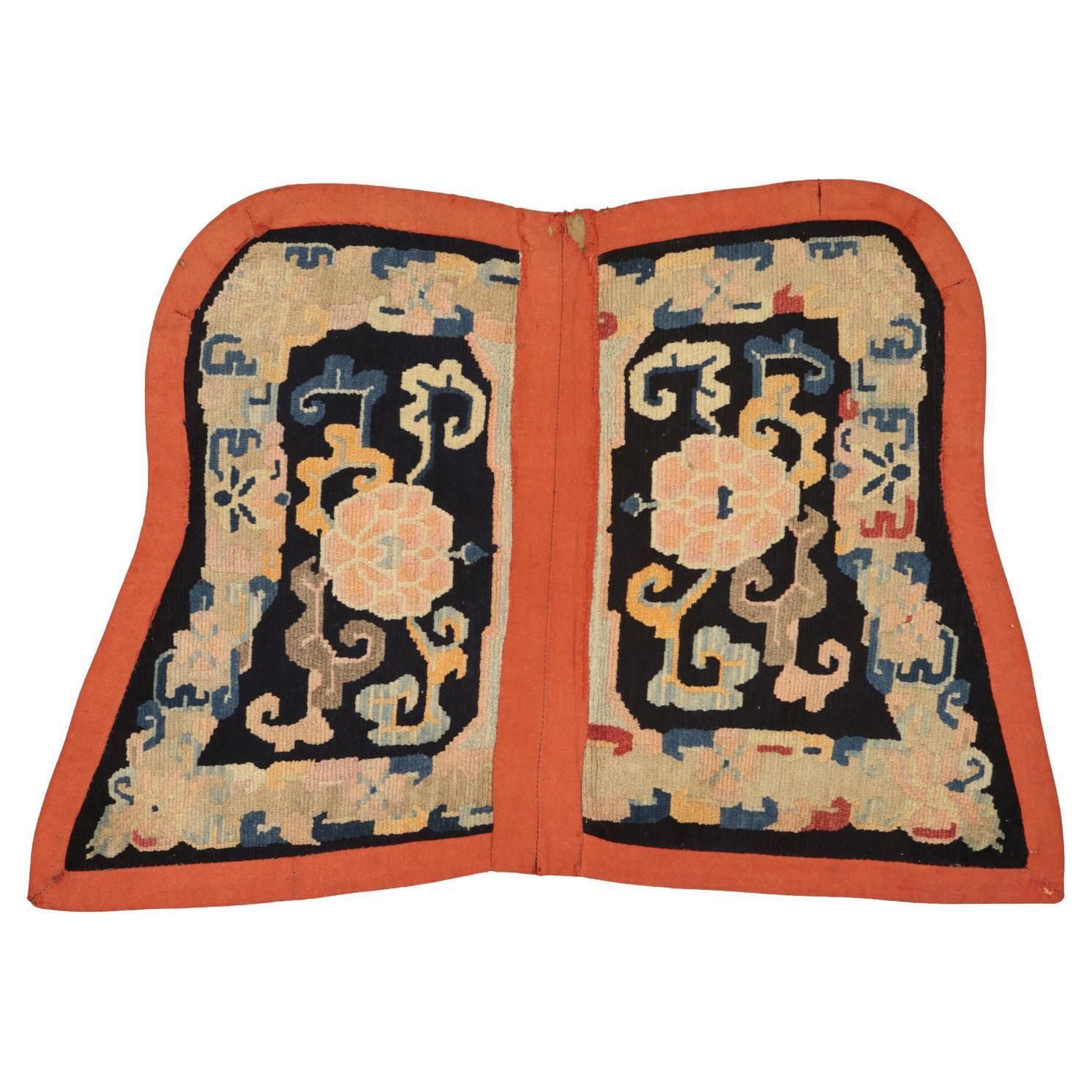 Antique Tibetan Lotus Flower Design Wool Rug, 1880 1900