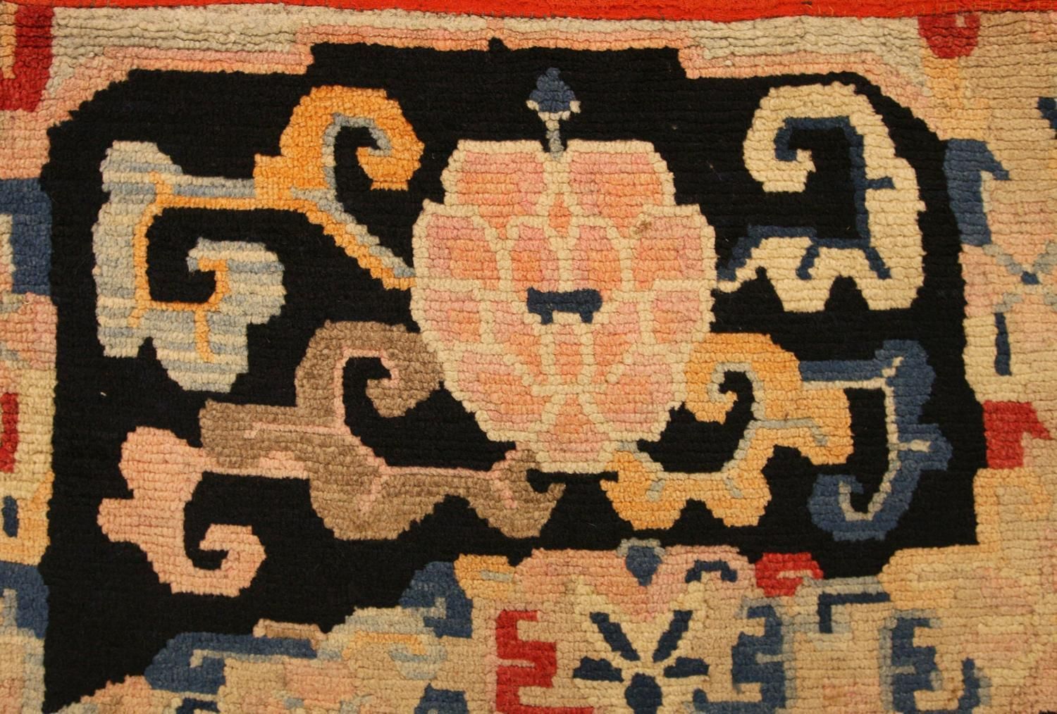 Antique Tibetan Lotus Flower Design Wool Rug, 1880 1900 photo for sale