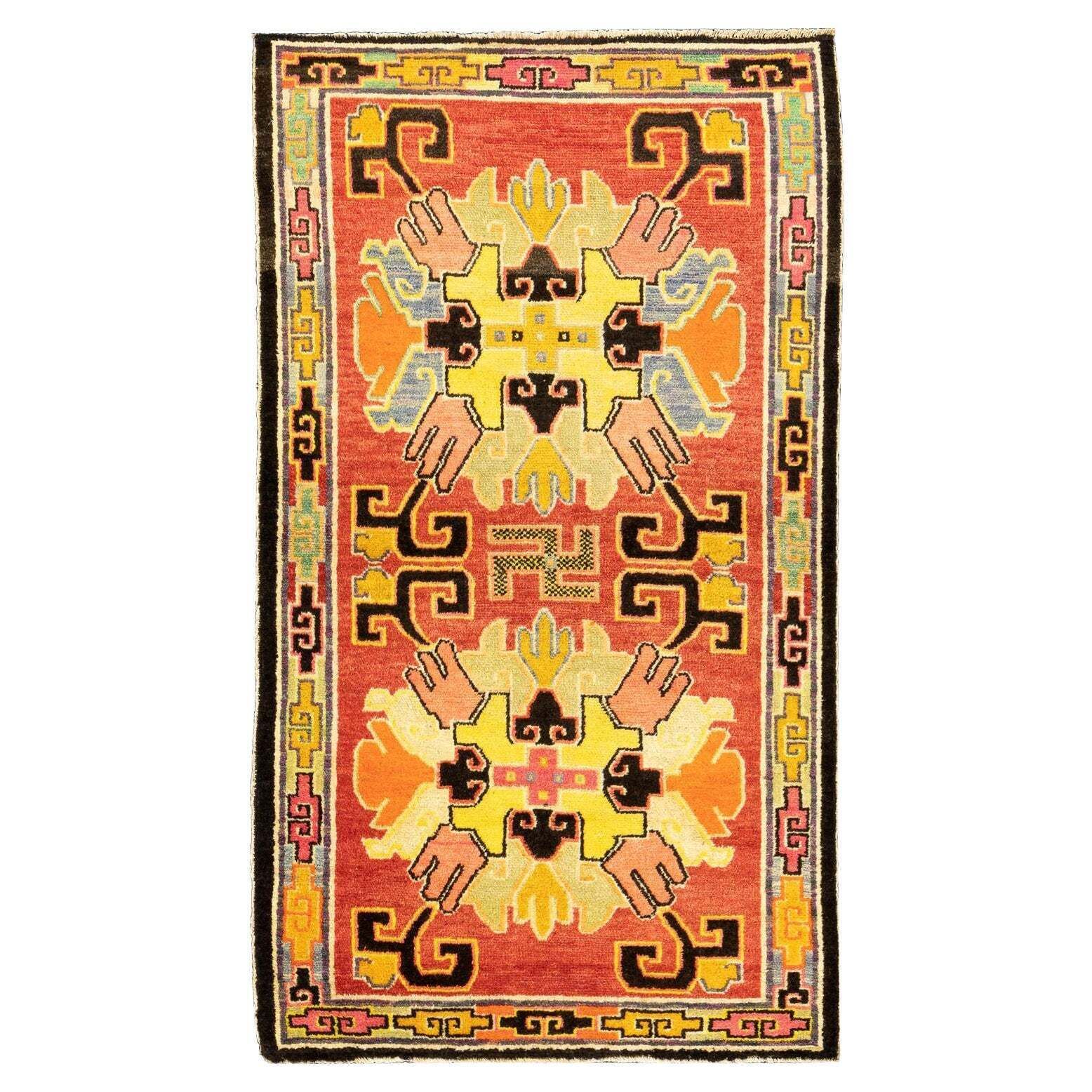 Tibetan Rug Swastika Motif, Ca. 1920