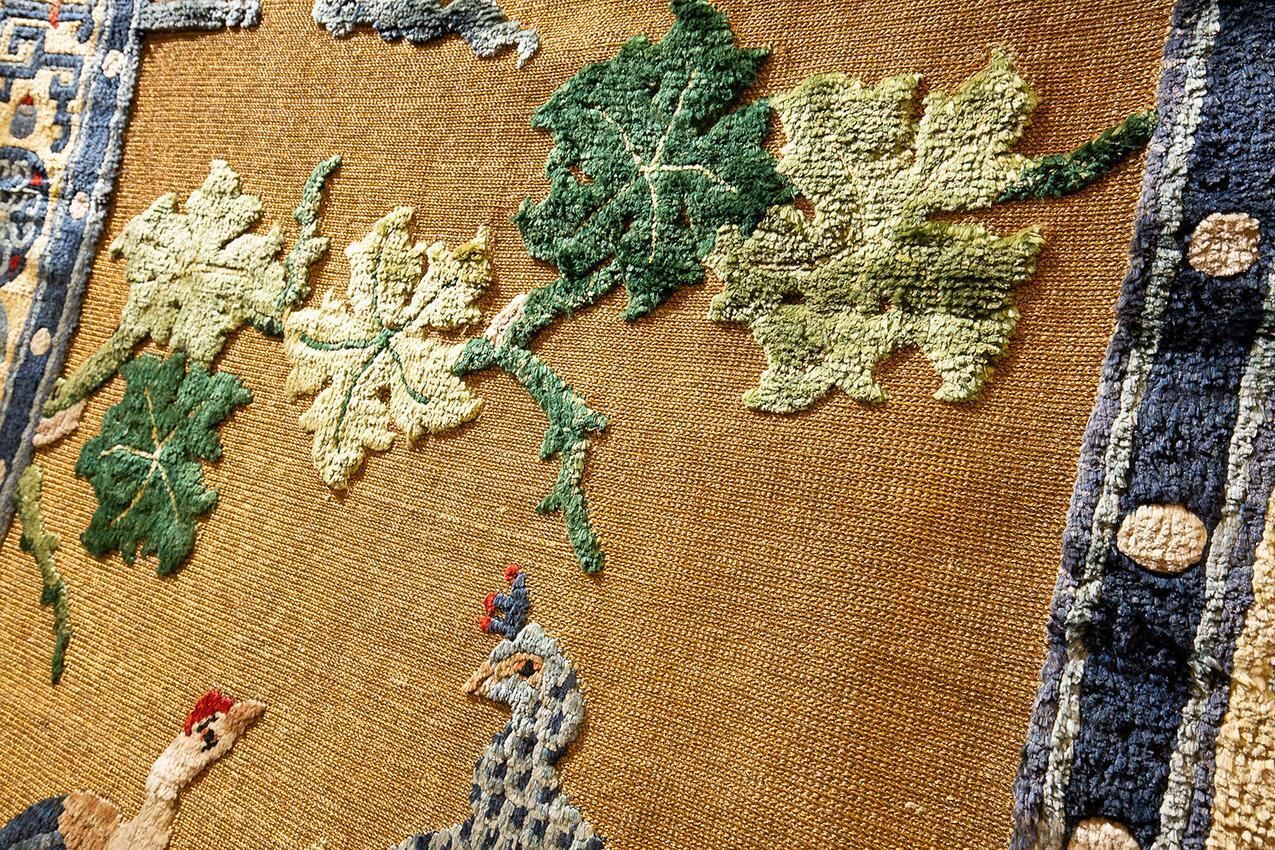 Textiles Chinese Silk Rug Immortal Bird Design, 1950 1970 photo