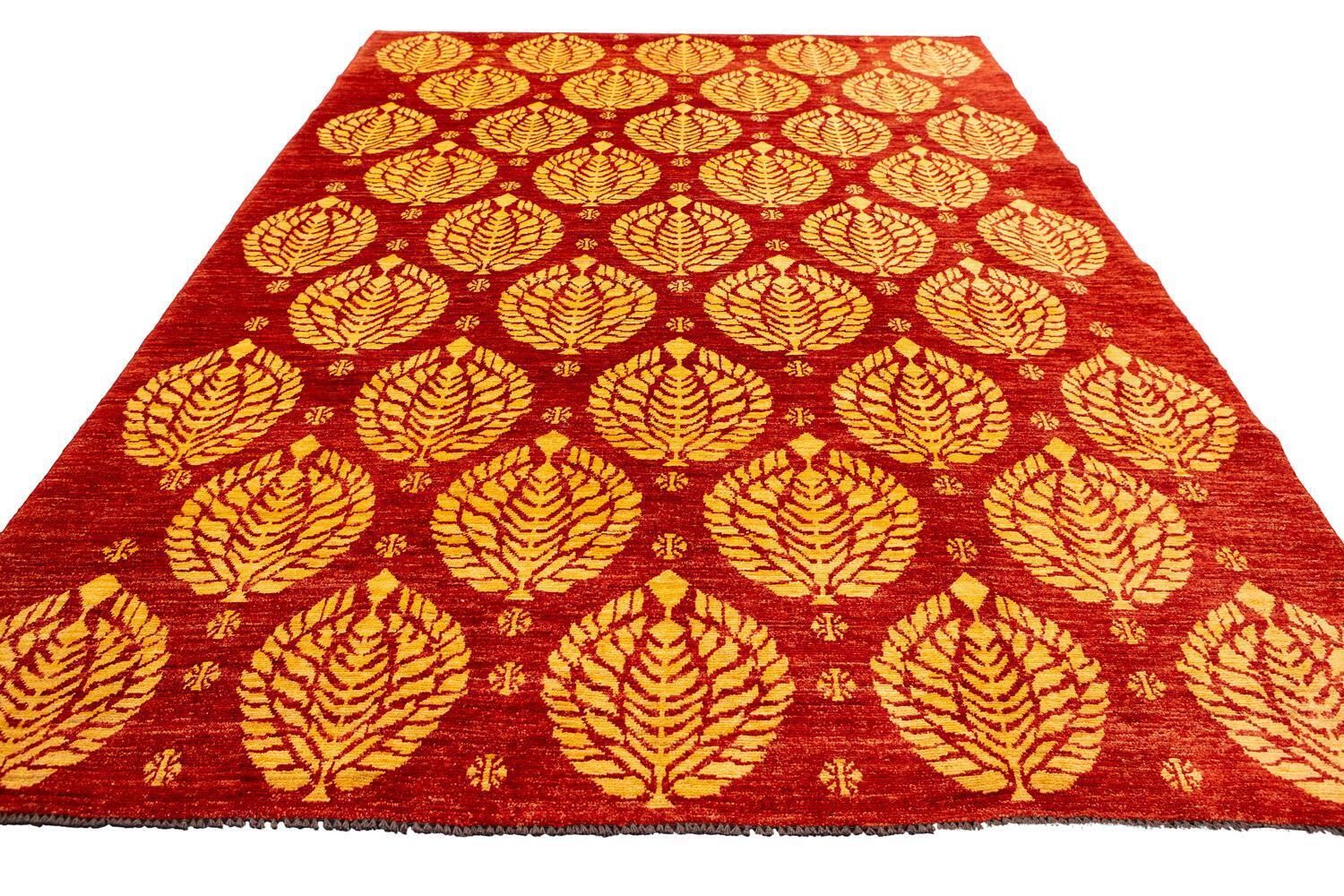 Bold Design Hand Knotted Vintage Red Field Etno Yadan Rug, Xxi Century photo for sale