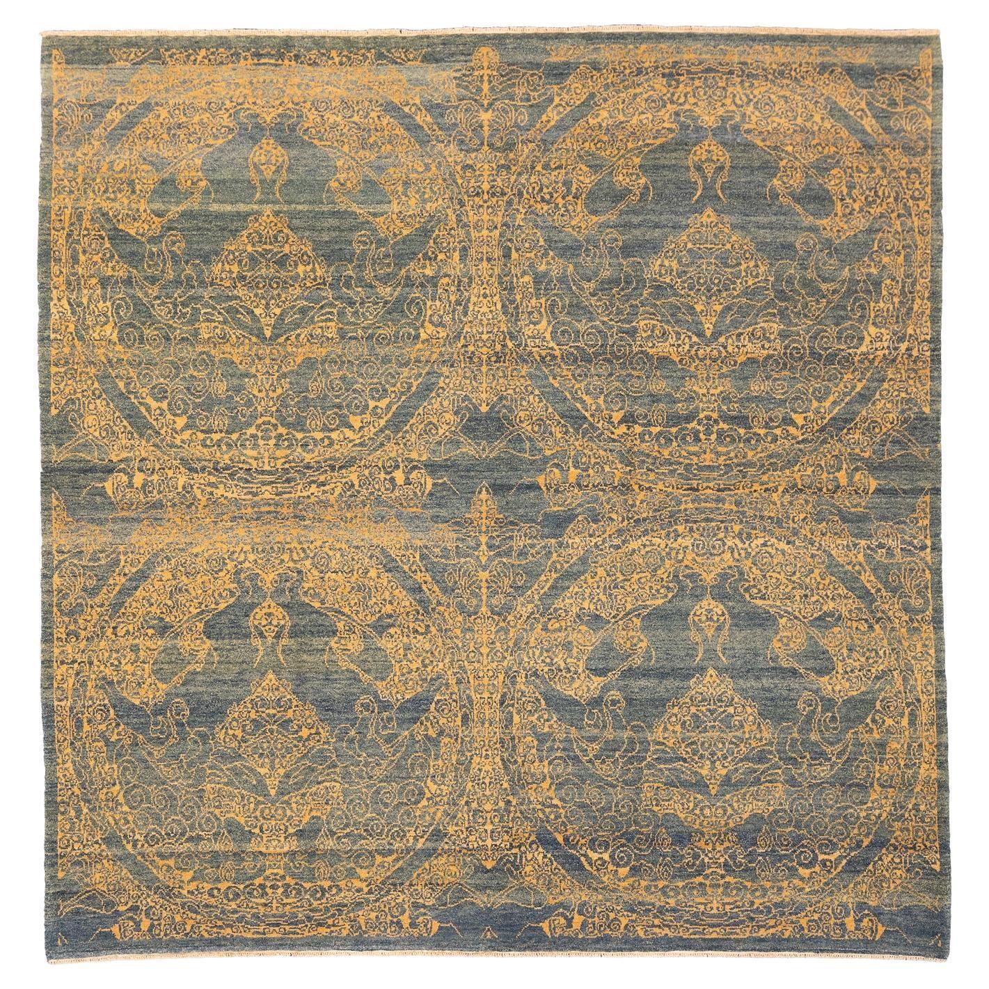 Vintage “Tibet Design” Hand Knotted Yadan Square Shape Rug
