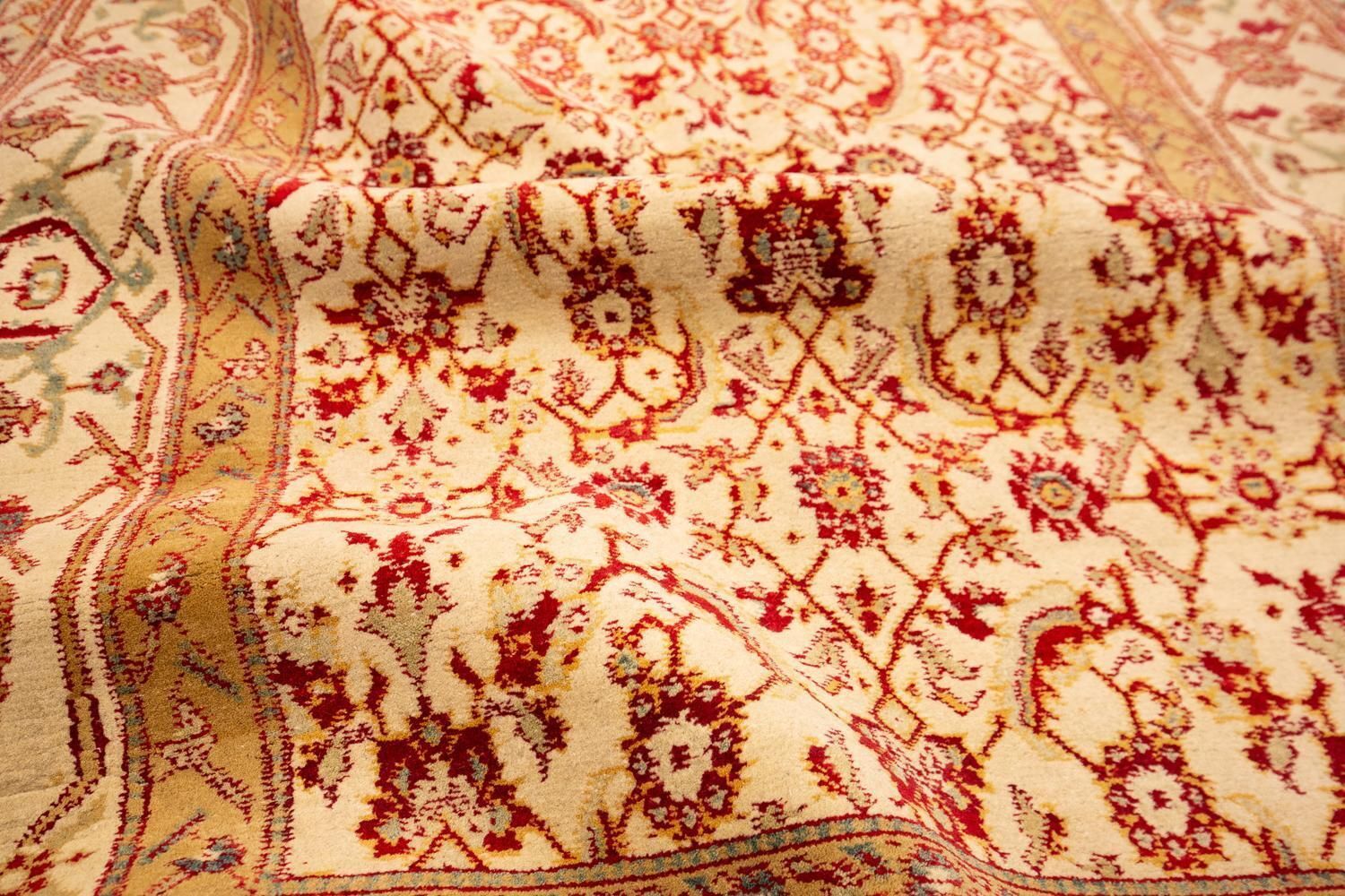 photo for sale Indian Agra Fish Design Antique Rug Ivory Field Floral All Over