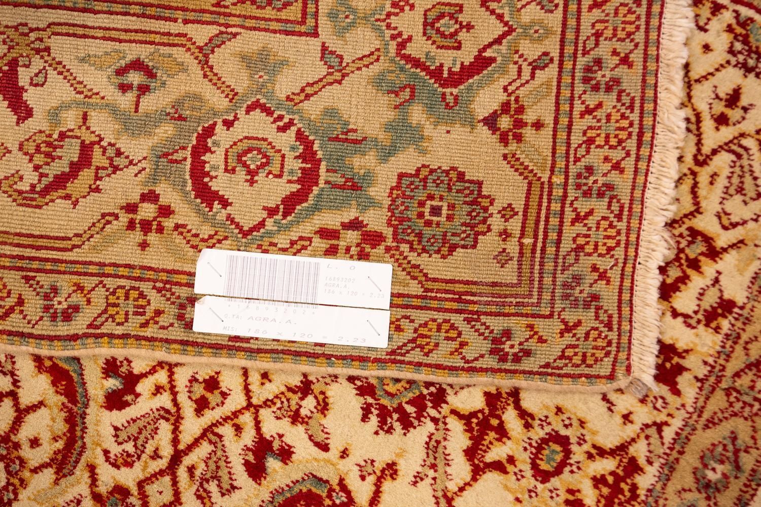 Textiles Indian Agra Fish Design Antique Rug Ivory Field Floral All Over photo