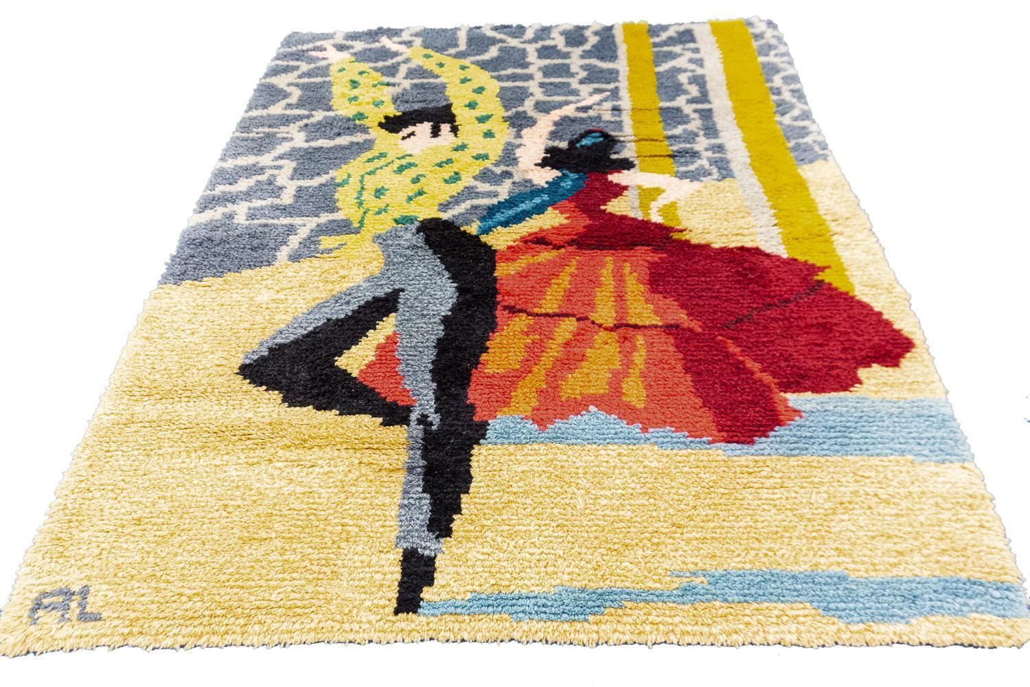 Vintage Spanish Signed Flamenco Dance Design Rug, 1950 1970 photo vinterior