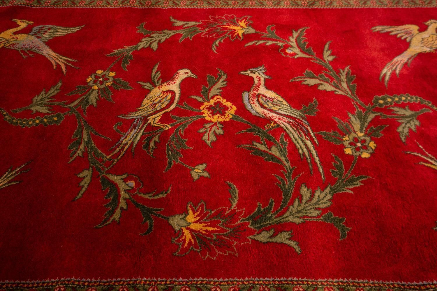 European Rug Cherry Field With Birds And Flower Rings, Ca. 1880 photo for sale