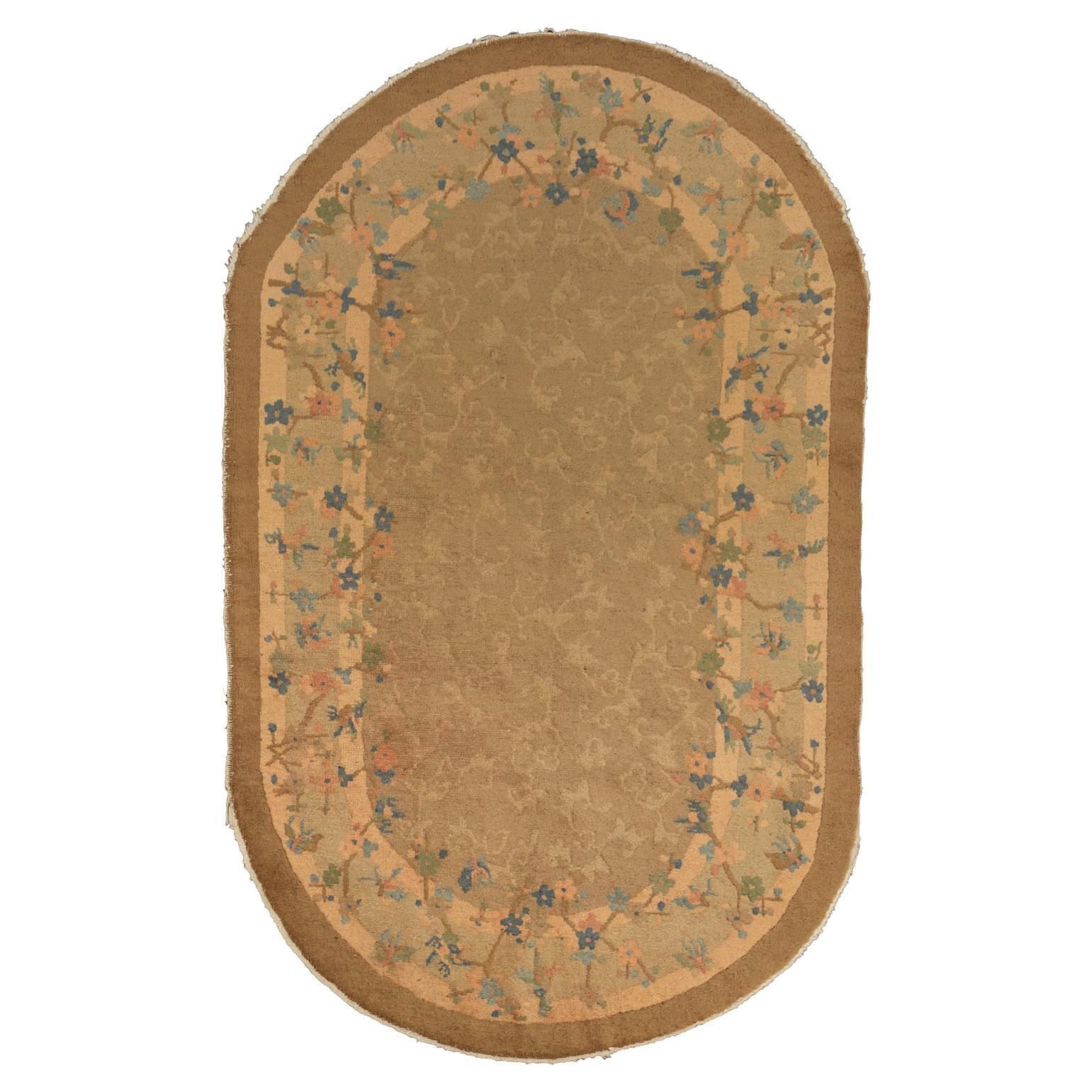 Mid 20th Century Chinese Peking Rug Light Brown Open Field Design, 1950 1970