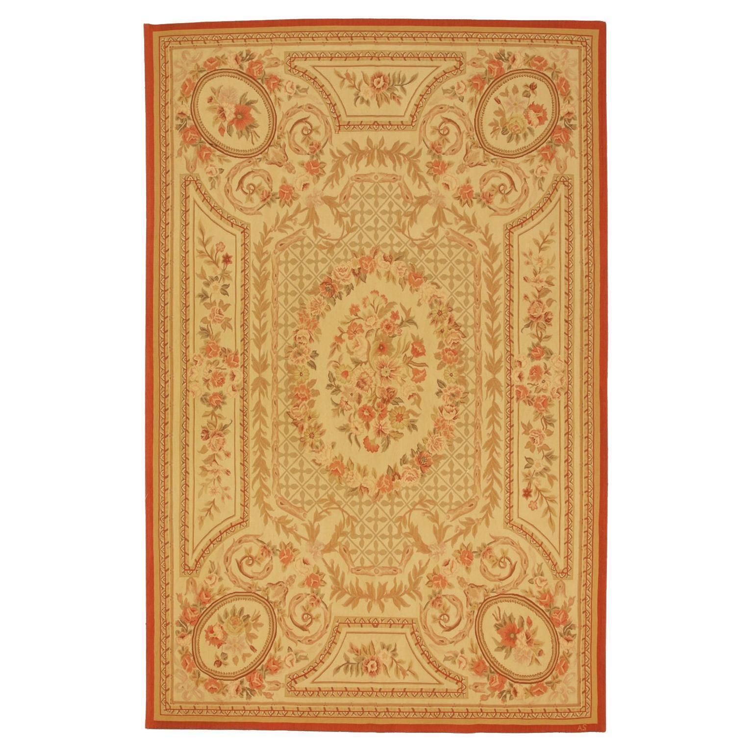 Aubusson Rug Flat Weave Signed "A S"