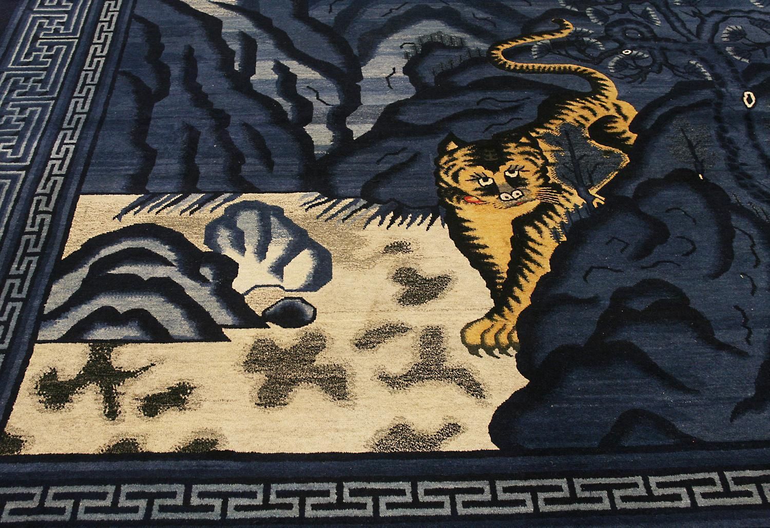 Tiger Rug Antique Peking Midnight Blue, Ca. 1900 photo vinterior