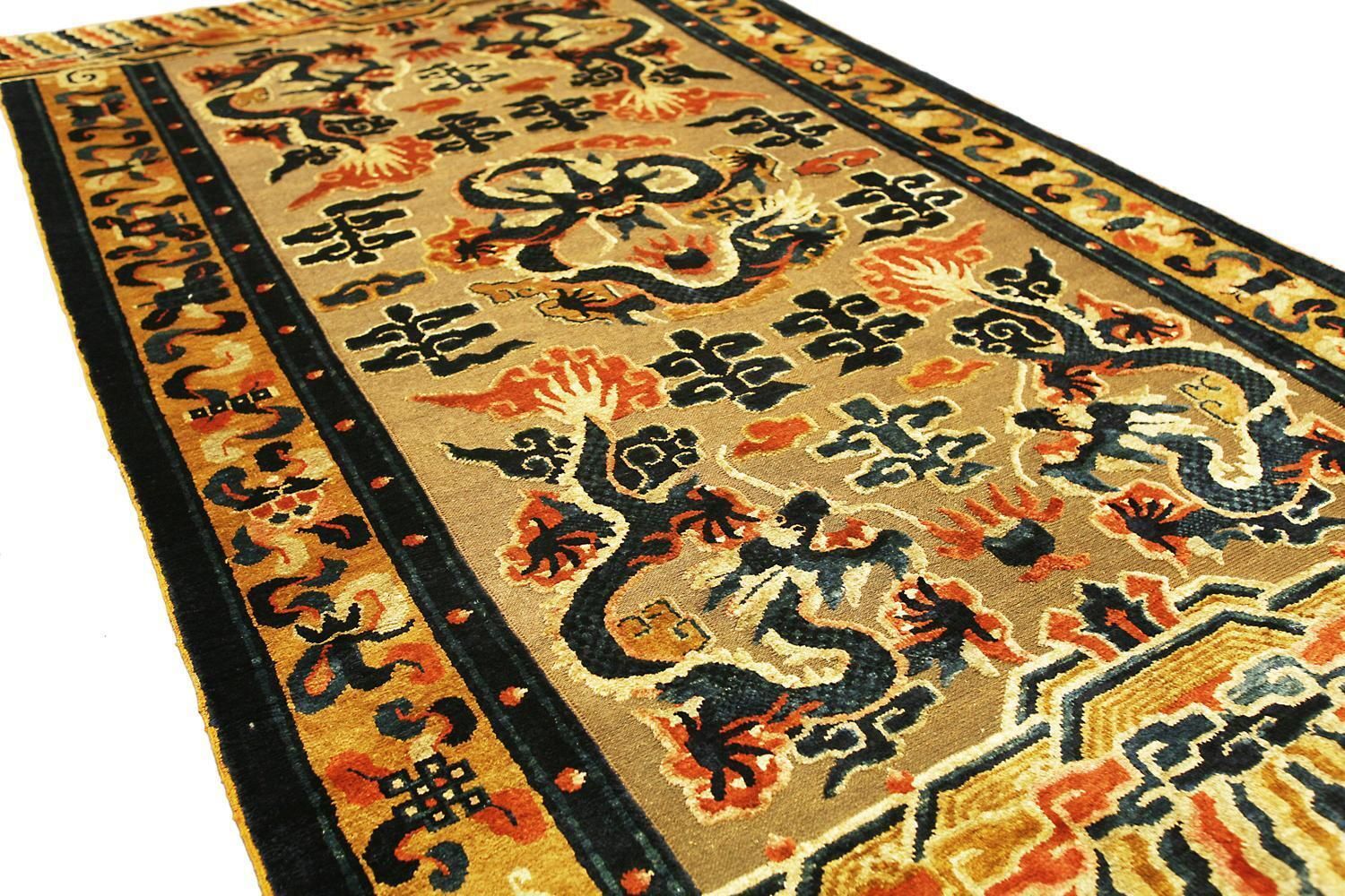 19th Century Ningxia Brown Metal Thread Imperial Palace Souf Chinese Rug photo for sale