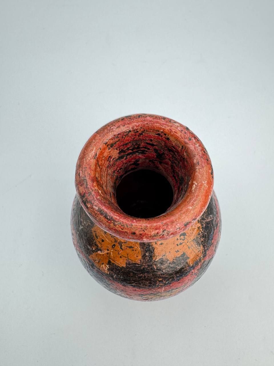 Handcrafted Mini Terracotta Vase Tribal Design – Red/Orange/Black – Philippines Pottery 4.5” photo for sale