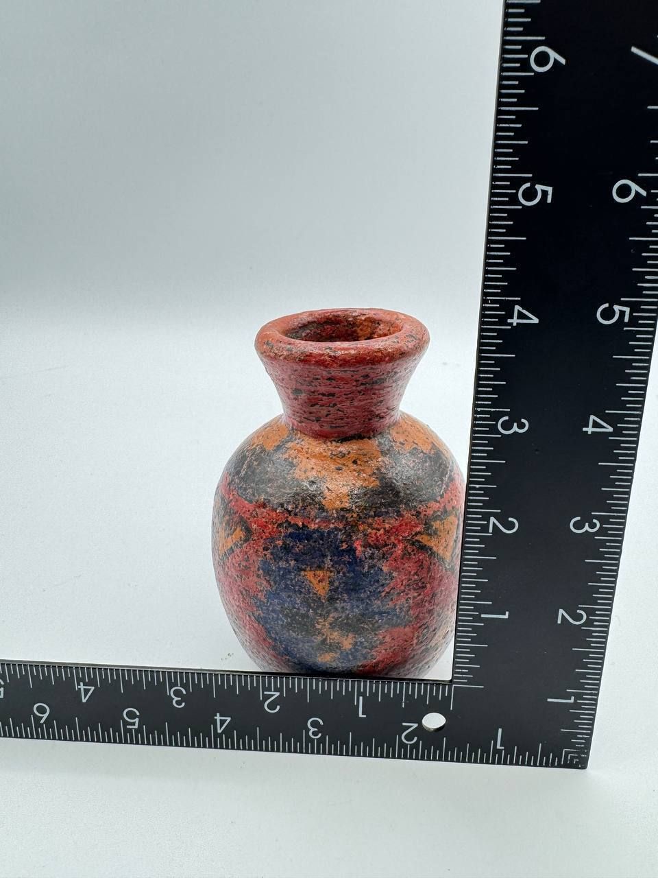 Handcrafted Mini Terracotta Vase Tribal Design – Red/Orange/Black – Philippines Pottery 4.5” photo vinterior