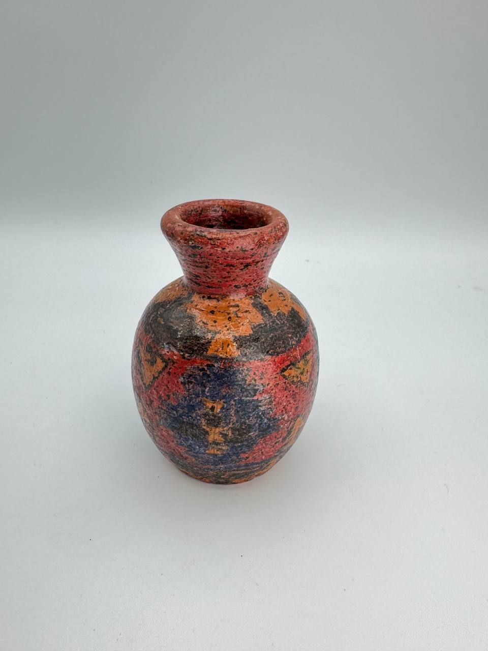 Handcrafted Mini Terracotta Vase Tribal Design – Red/Orange/Black – Philippines Pottery 4.5” photo furniture