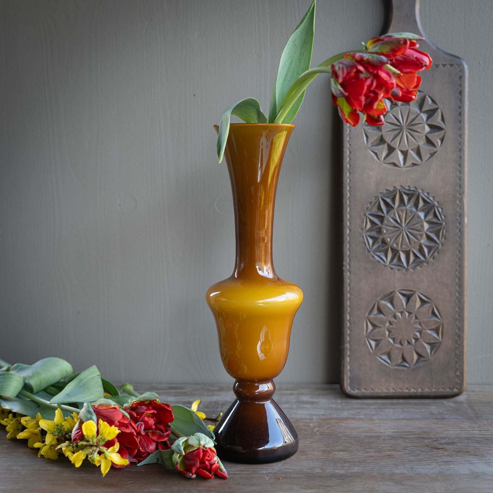 Vintage Bud Vase In Frosted Amber / Butterscotch   Empoli Rossini   1970s