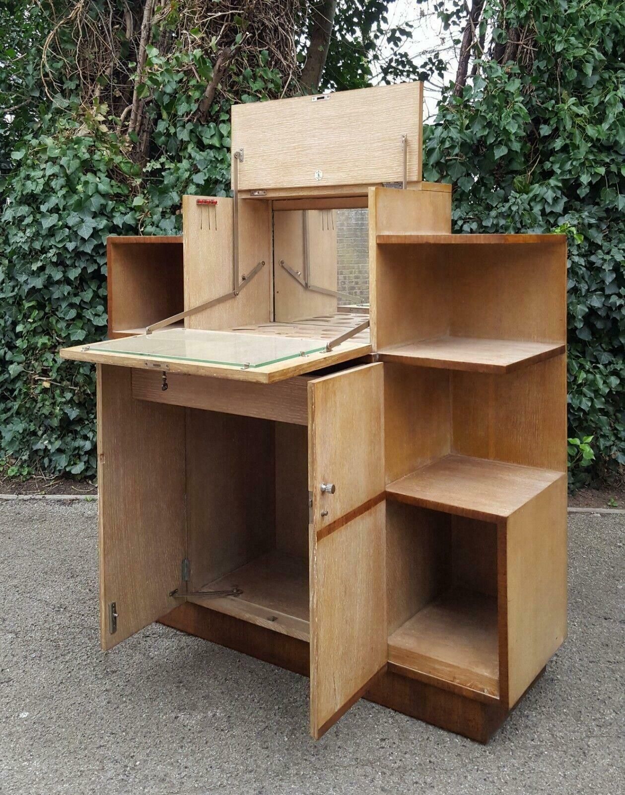 1930s Art Deco Limed Oak Cocktail Cabinet Bookcase photo vinterior