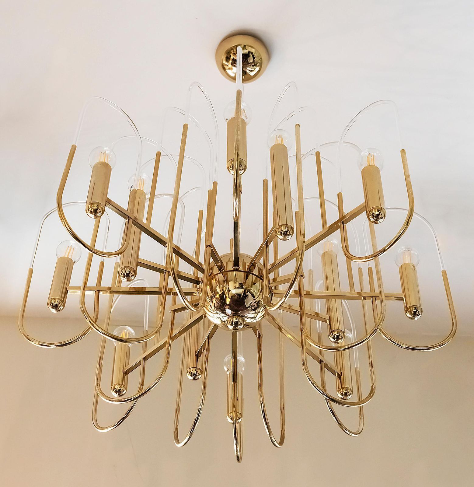 Midcentury Italian Brass And Glass Chandelier By Sciolari photo furniture