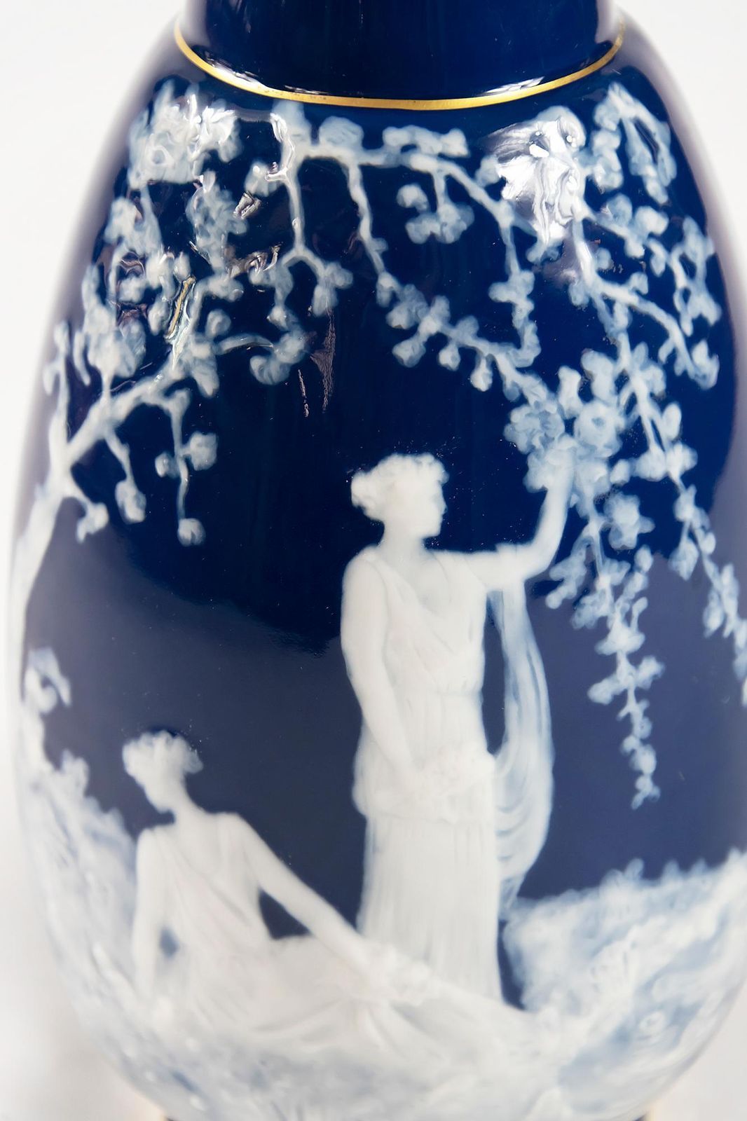 French Limoges Porcelain Cobalt Blue Pate Sur Pate Vase photo 638.0