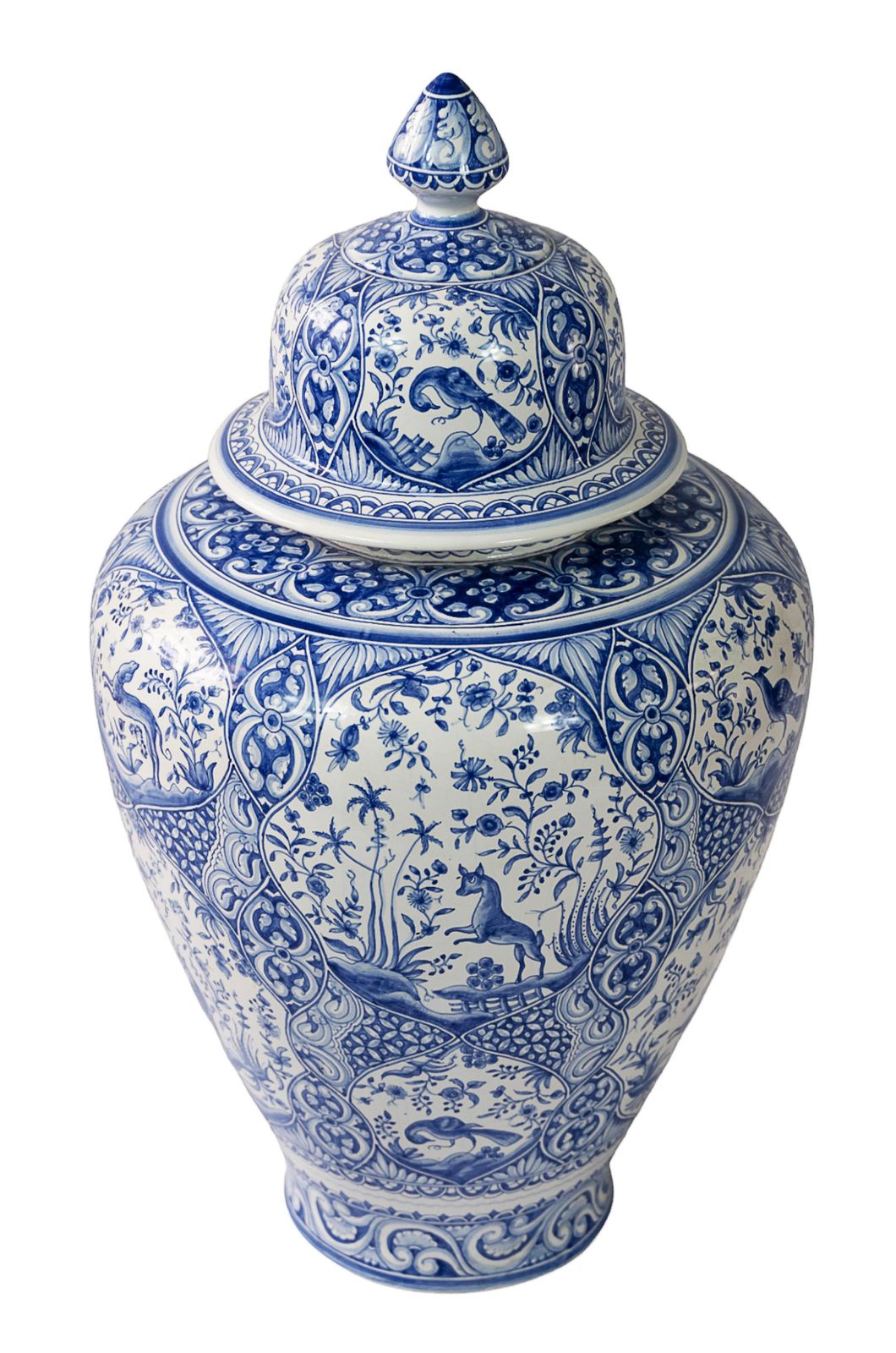 Very Large Portuguese Hand Painted Ceramic Lidded Vase/Urn photo furniture