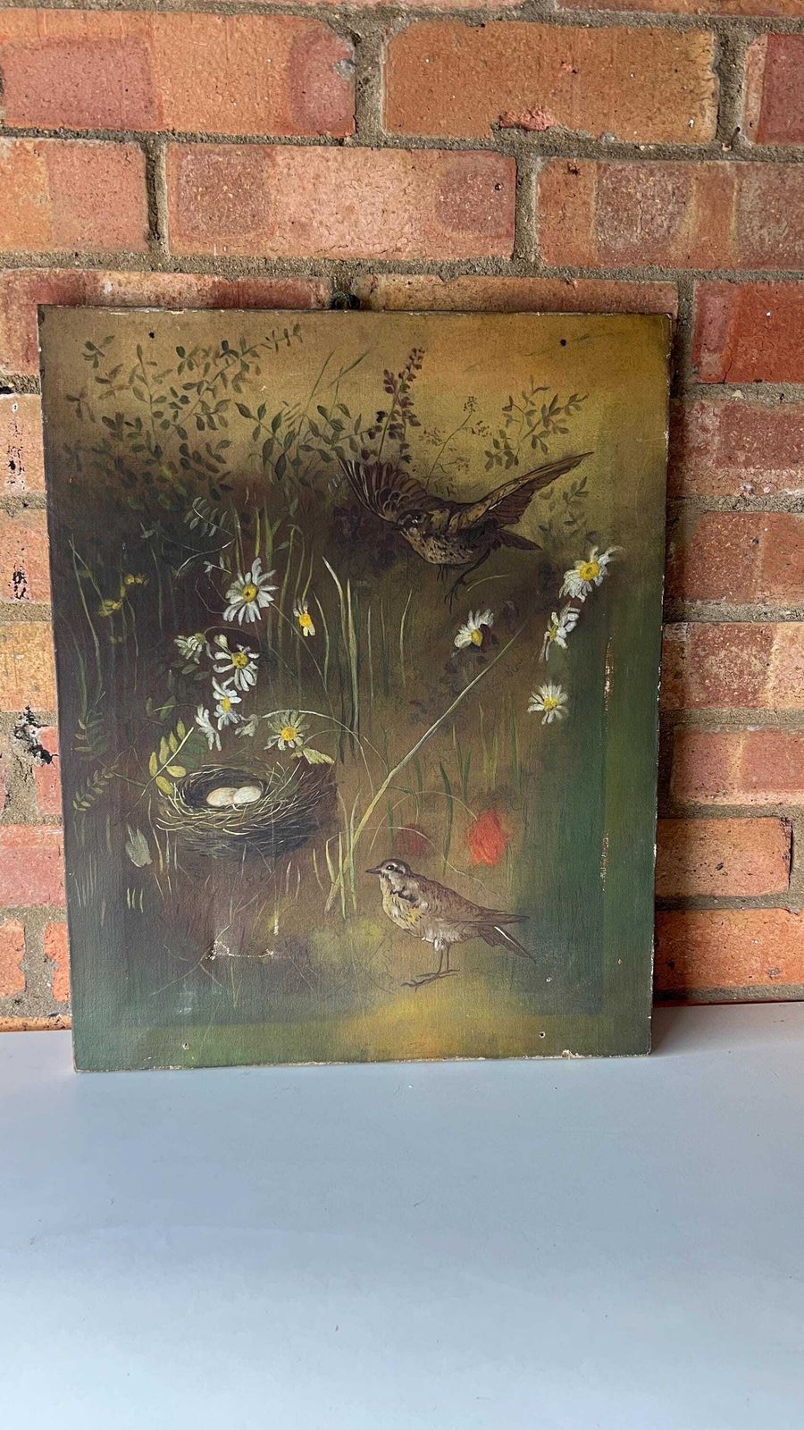 19th Century Oil Painting On Canvas – Nesting Birds In A Meadow photo furniture