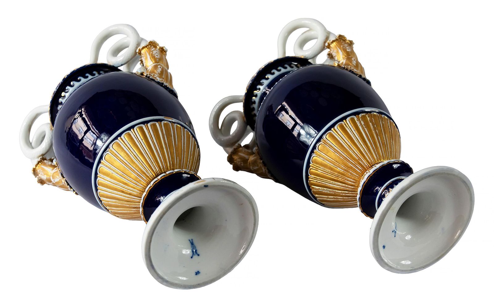 Pair Of German Meissen Porcelain Cobalt Blue Vases photo buy