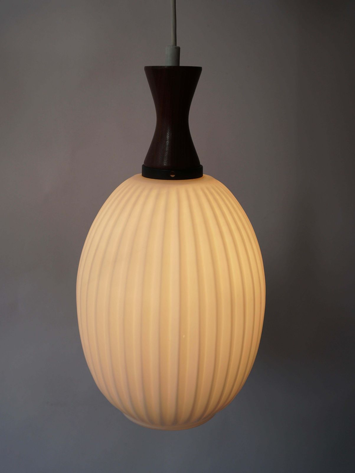 Midcentury Danish Glass And Wood Chandelier Or Pendant Light photo vinterior