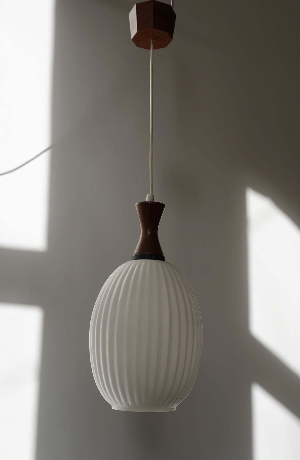 photo furniture Midcentury Danish Glass And Wood Chandelier Or Pendant Light