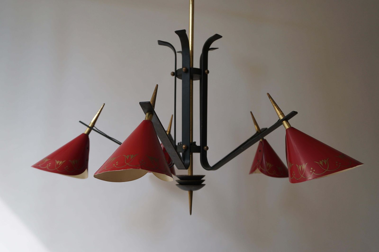 Italian 1950s Brass And Metal Chandelier photo buy