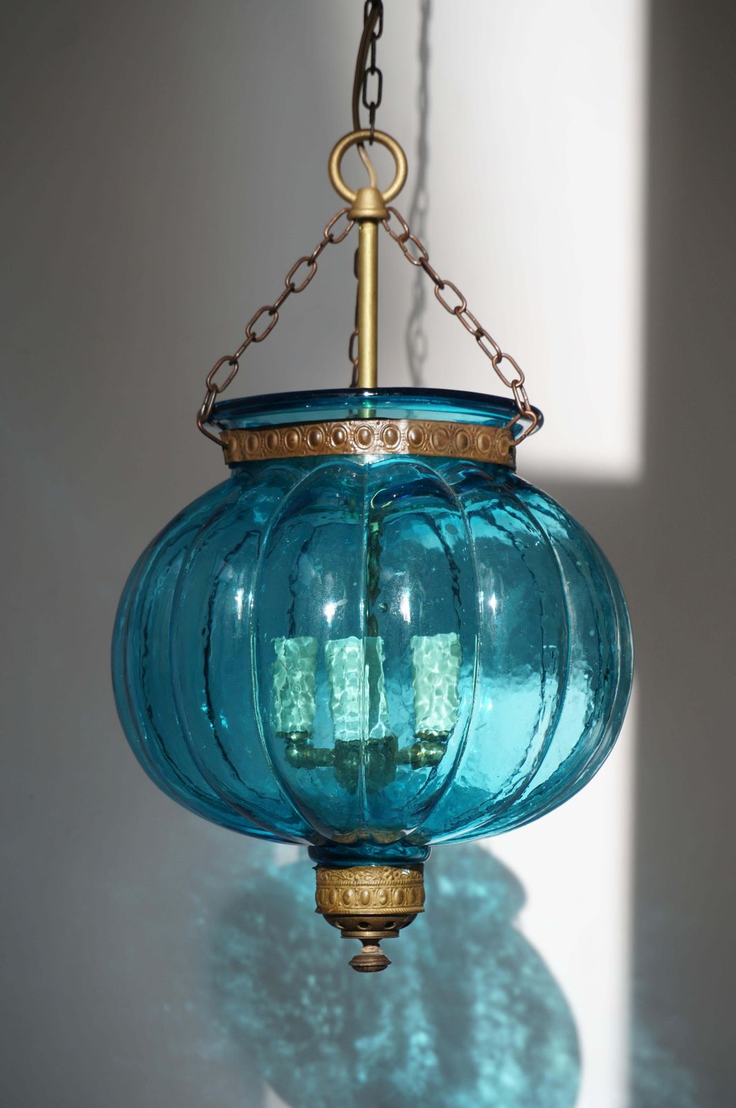 Blue Crystal Pendant Light By Val St. Lambert photo vintage