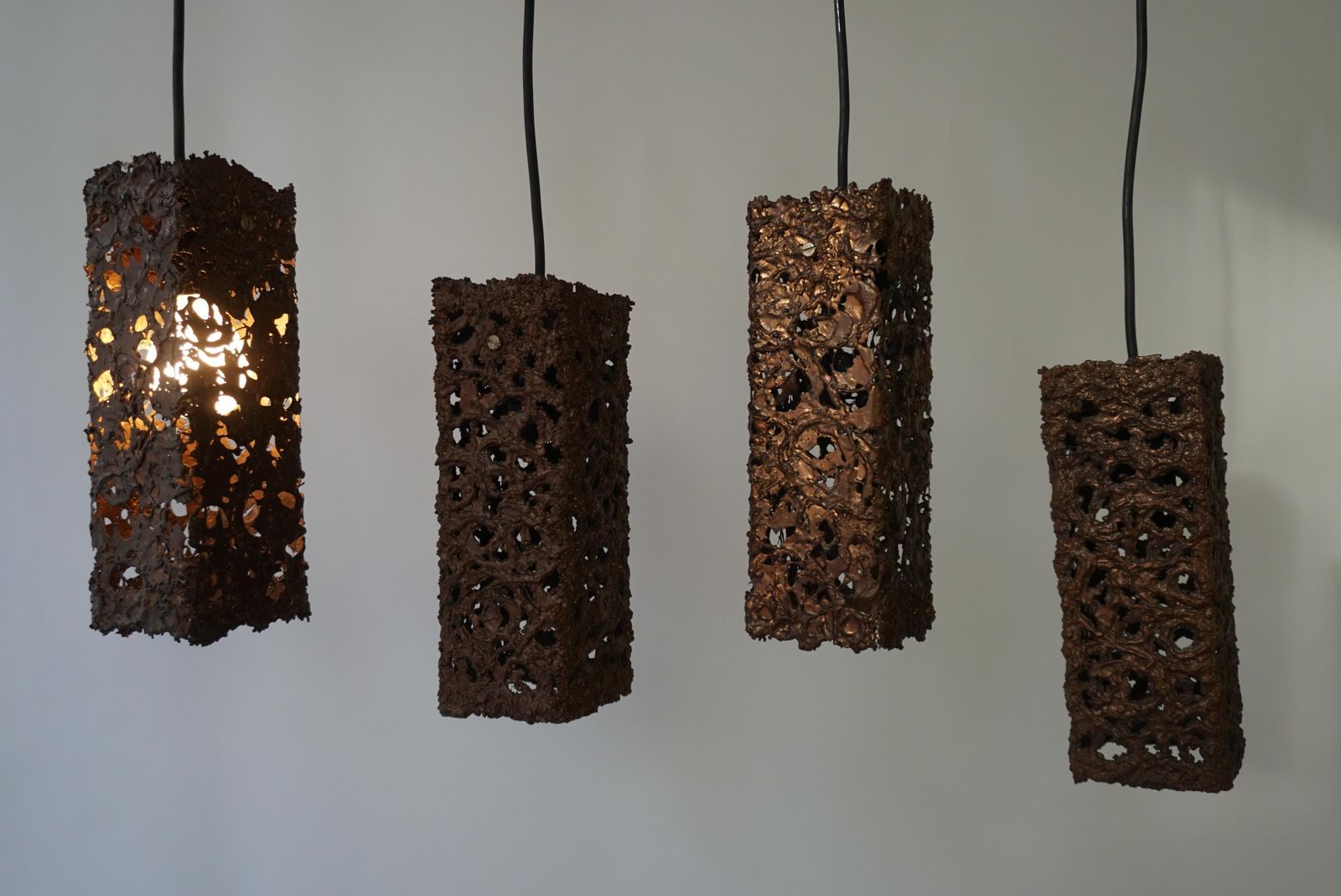 Four Organic Relief Copper Ceiling Lamp By Aimo Tukiainen Finland, 1960's photo 926.0