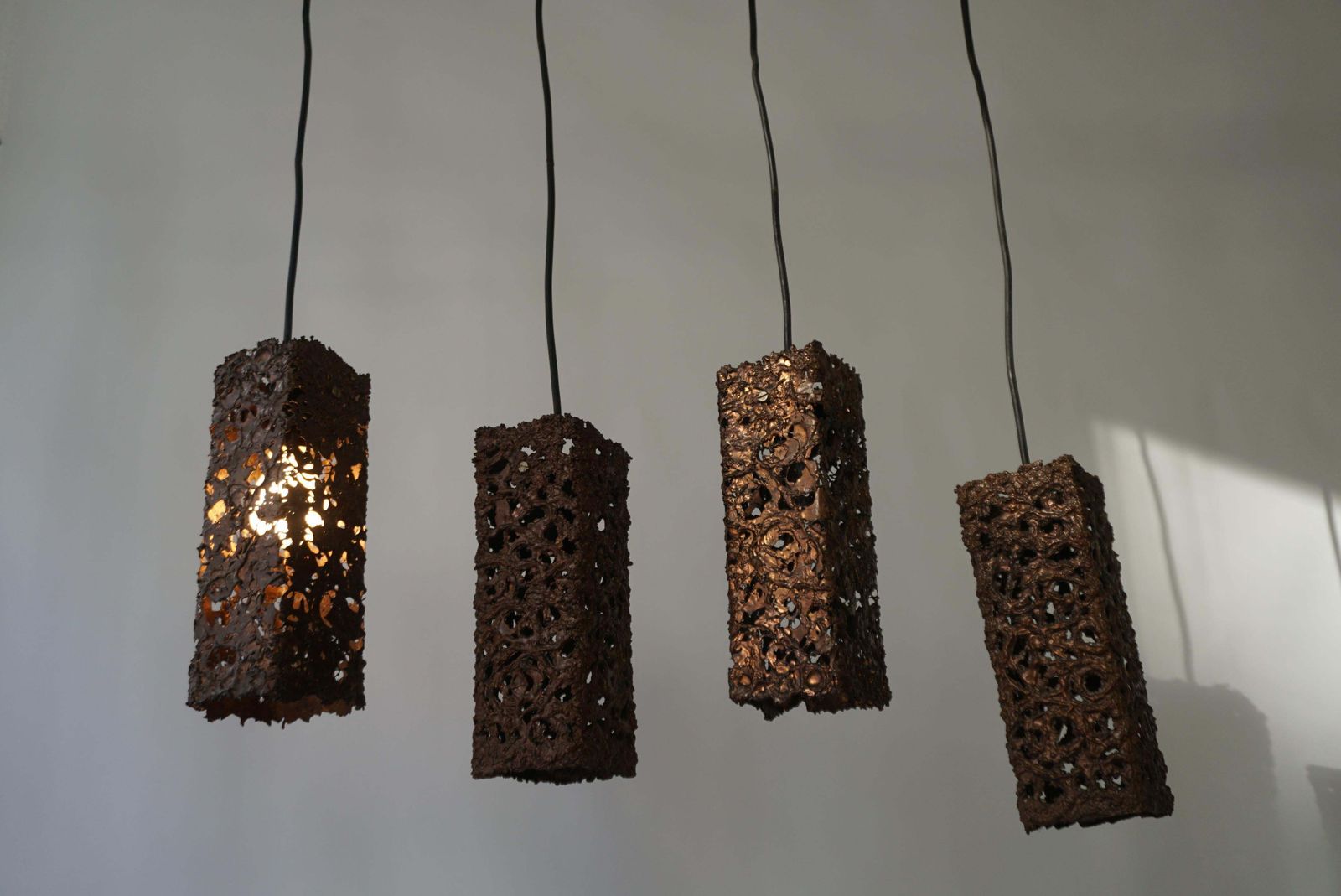 Four Organic Relief Copper Ceiling Lamp By Aimo Tukiainen Finland, 1960's photo buy