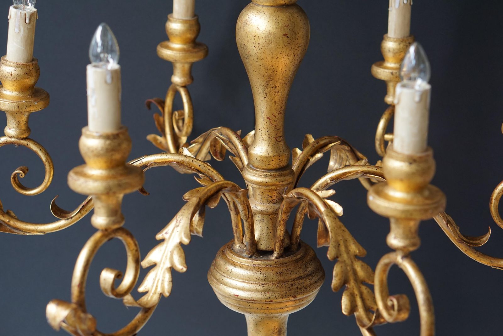 Italian Giltwood Six Arm Chandelier photo vintage