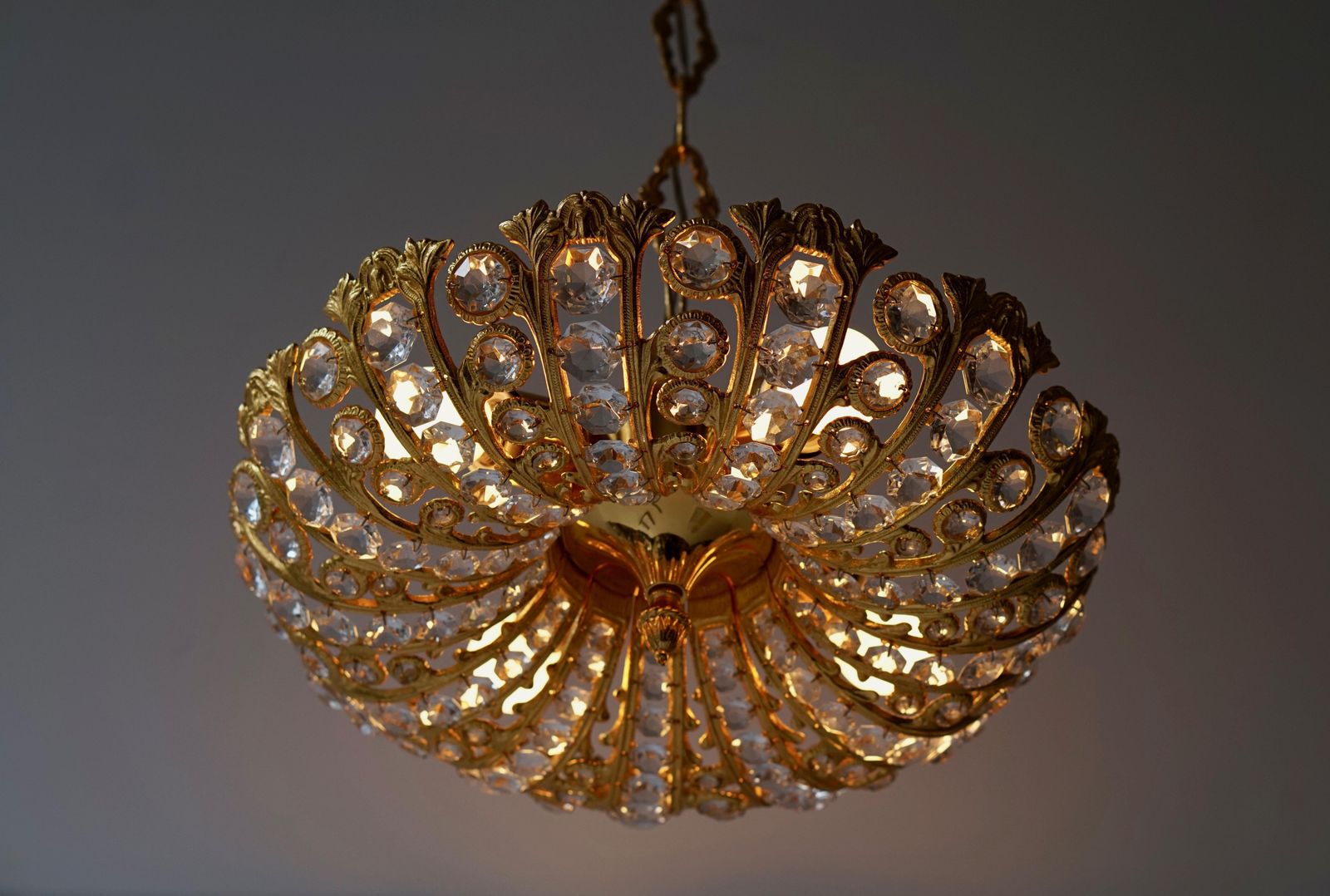 Hollywood Regency Crystal And Gilded Chandelier By Palwa photo vinterior