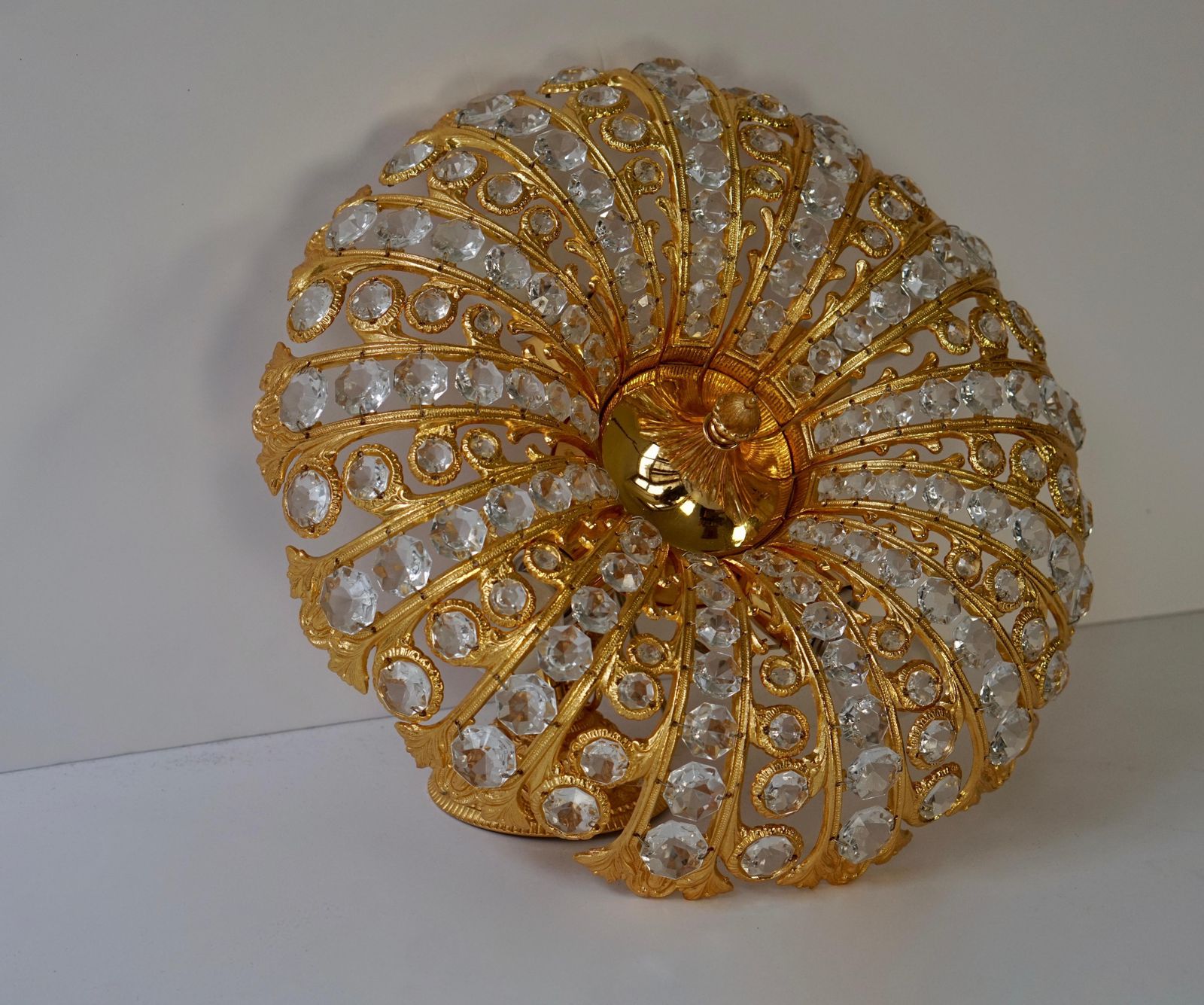 1274.0 Hollywood Regency Crystal And Gilded Chandelier By Palwa photo